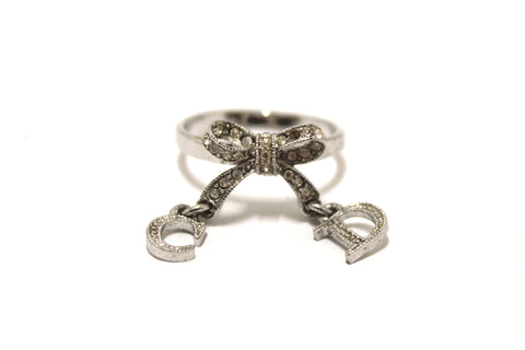Authentic Christian Dior Vintage Silver-Tone Crystal Bow CD Size 6