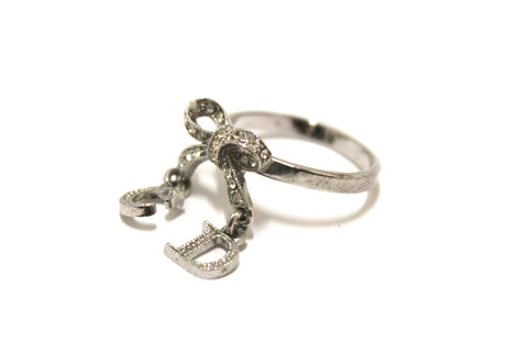 Authentic Christian Dior Vintage Silver-Tone Crystal Bow CD Size 6
