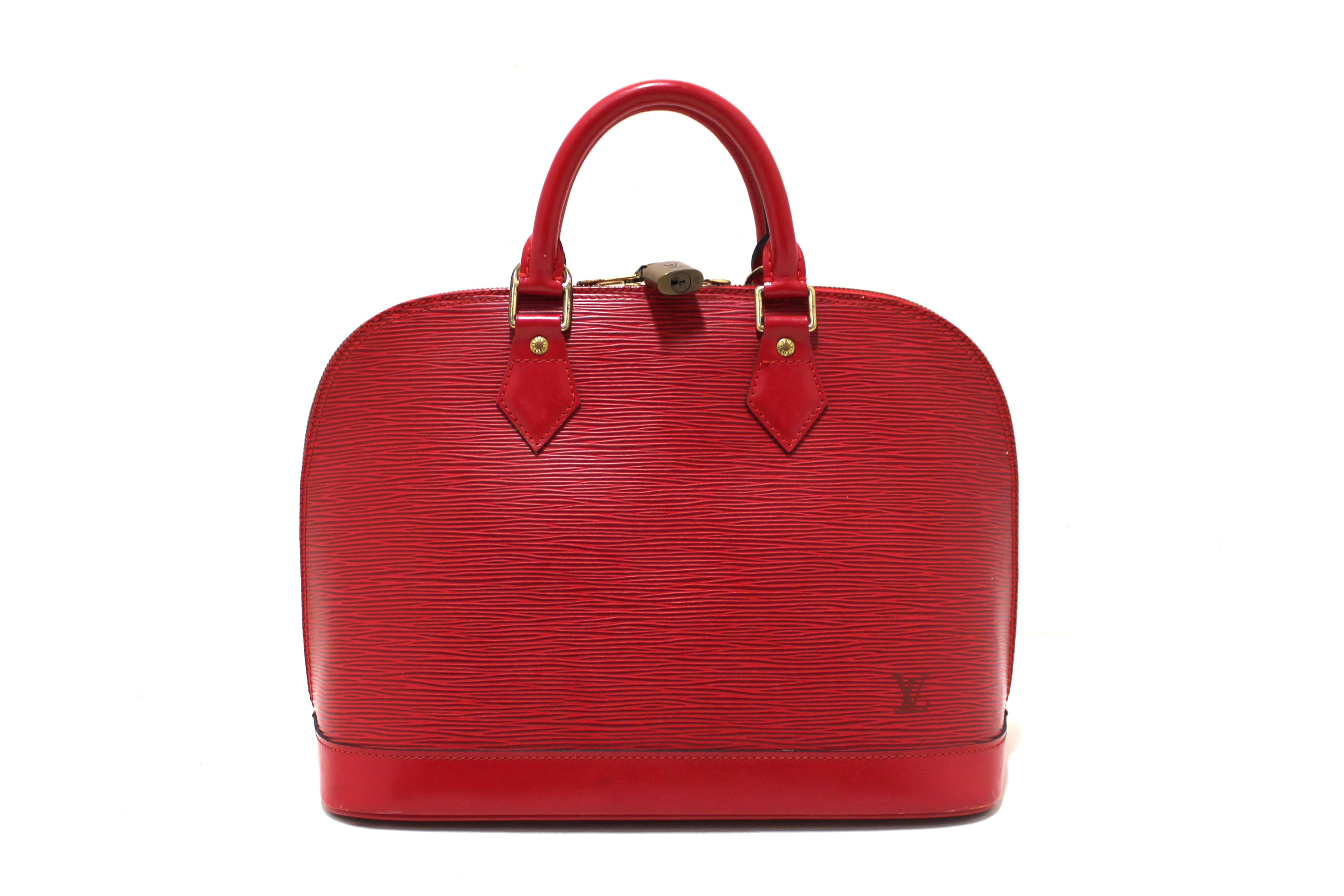 Authentic Louis Vuitton Red Epi Leather Alma PM Handbag