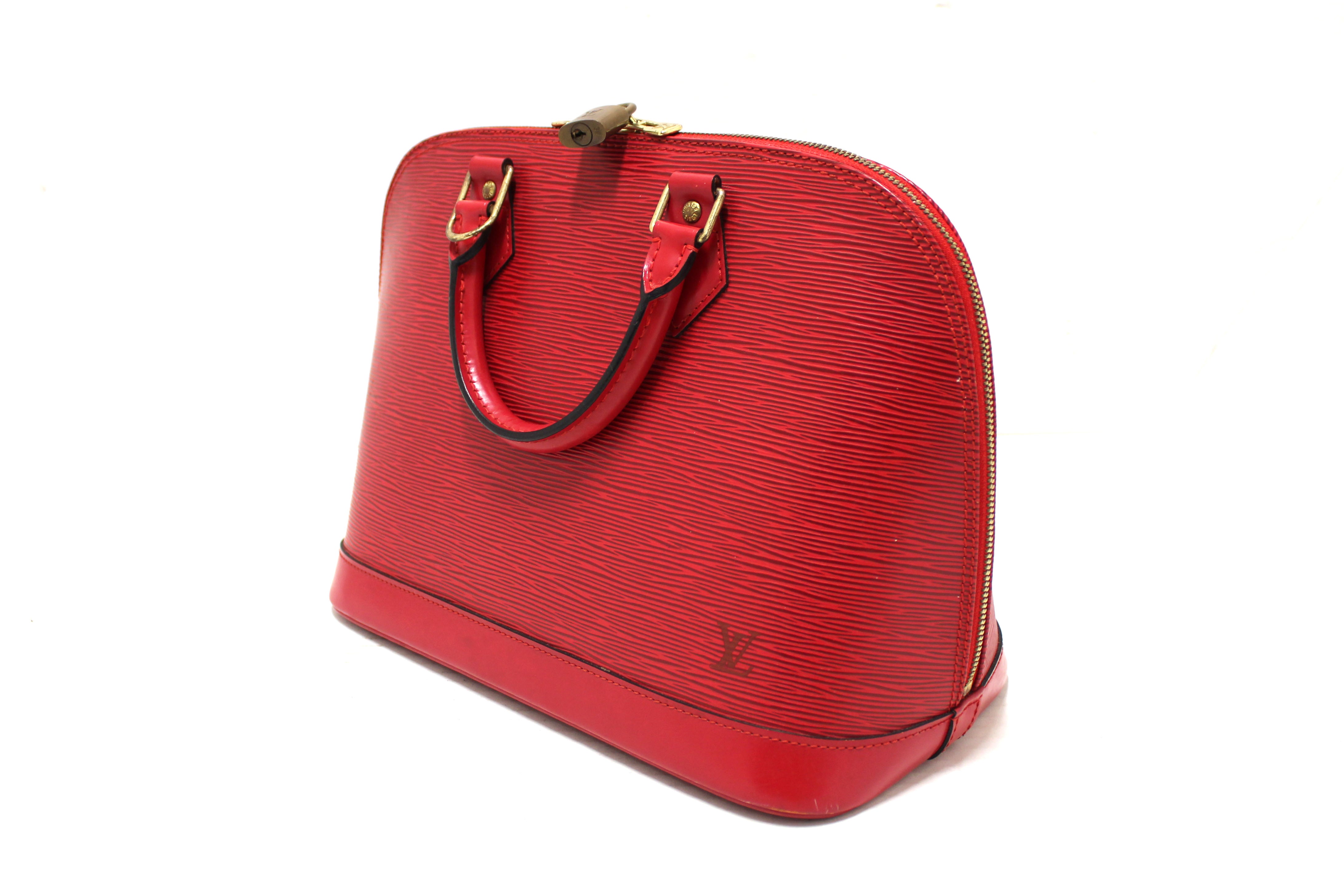 Authentic Louis Vuitton Red Epi Leather Alma PM Handbag