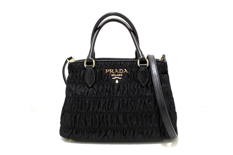 NEW Authentic Prada Black Nylon Gaufre Small Tote Crossbody Bag
