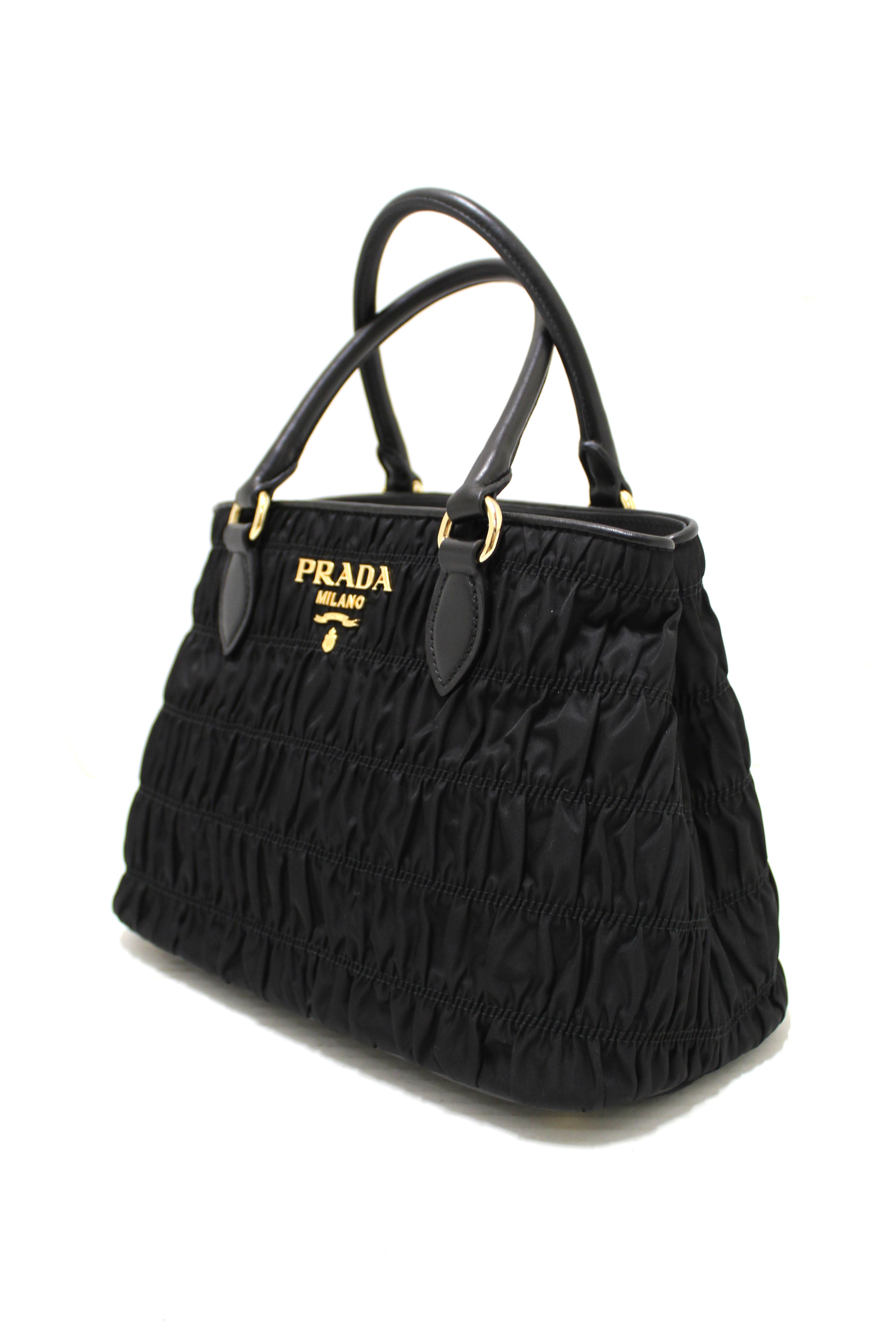 NEW Authentic Prada Black Nylon Gaufre Small Tote Crossbody Bag