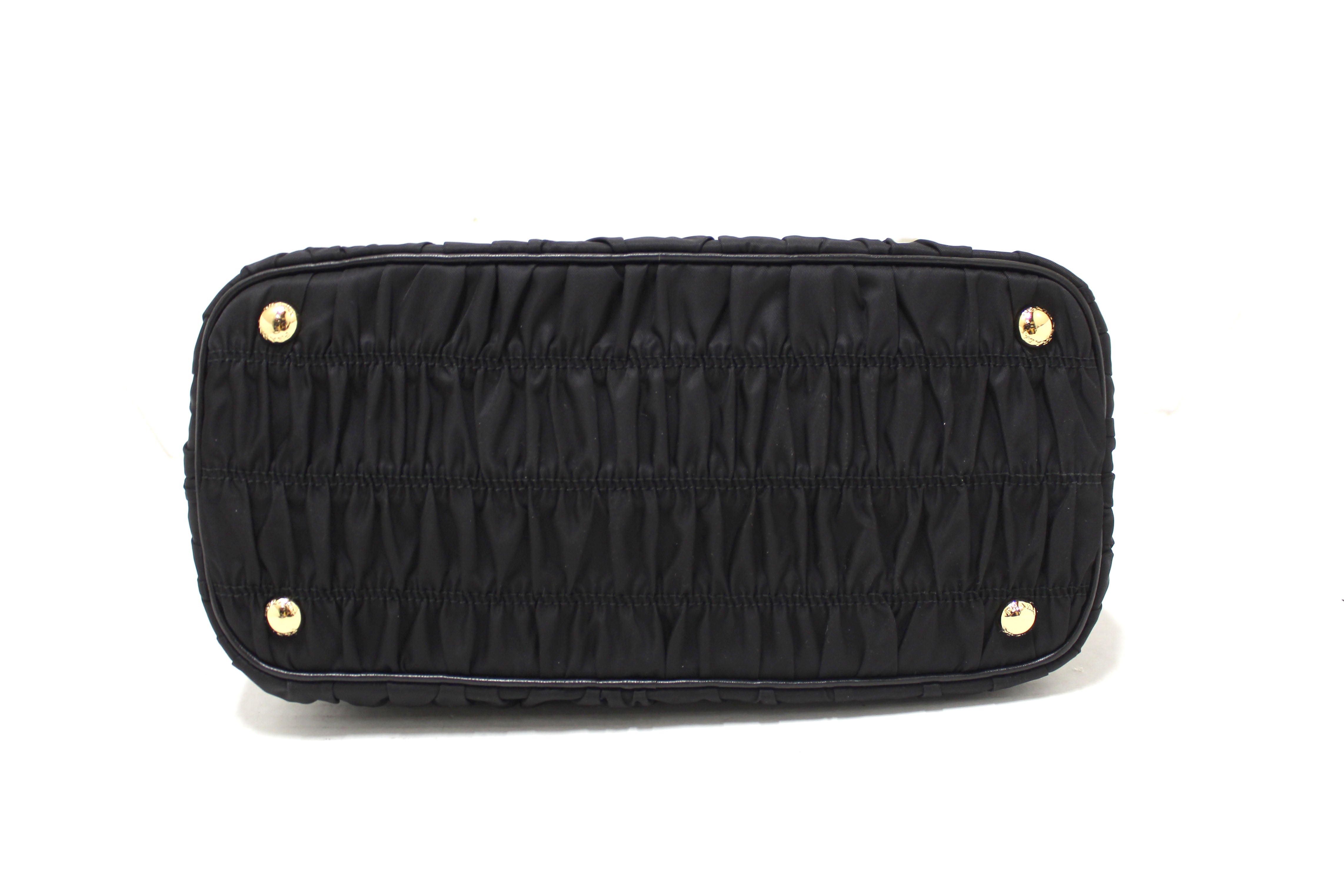 NEW Authentic Prada Black Nylon Gaufre Small Tote Crossbody Bag
