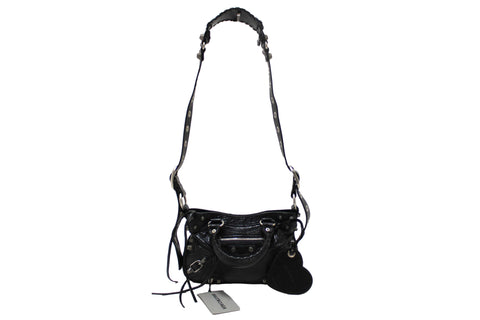 Authentic NEW Balenciaga Black Arena Lambskin Leather Neo Cagole Small Tote Bag