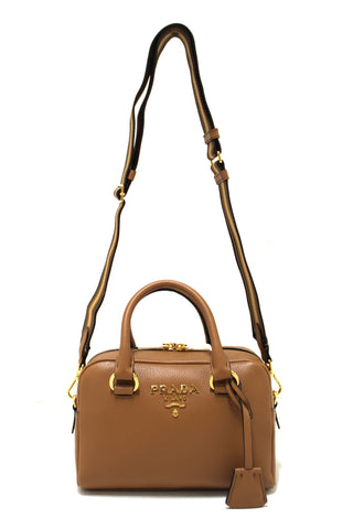 NEW Authentic Prada Brown Leather Bauletto Small Crossbody Boston Bag