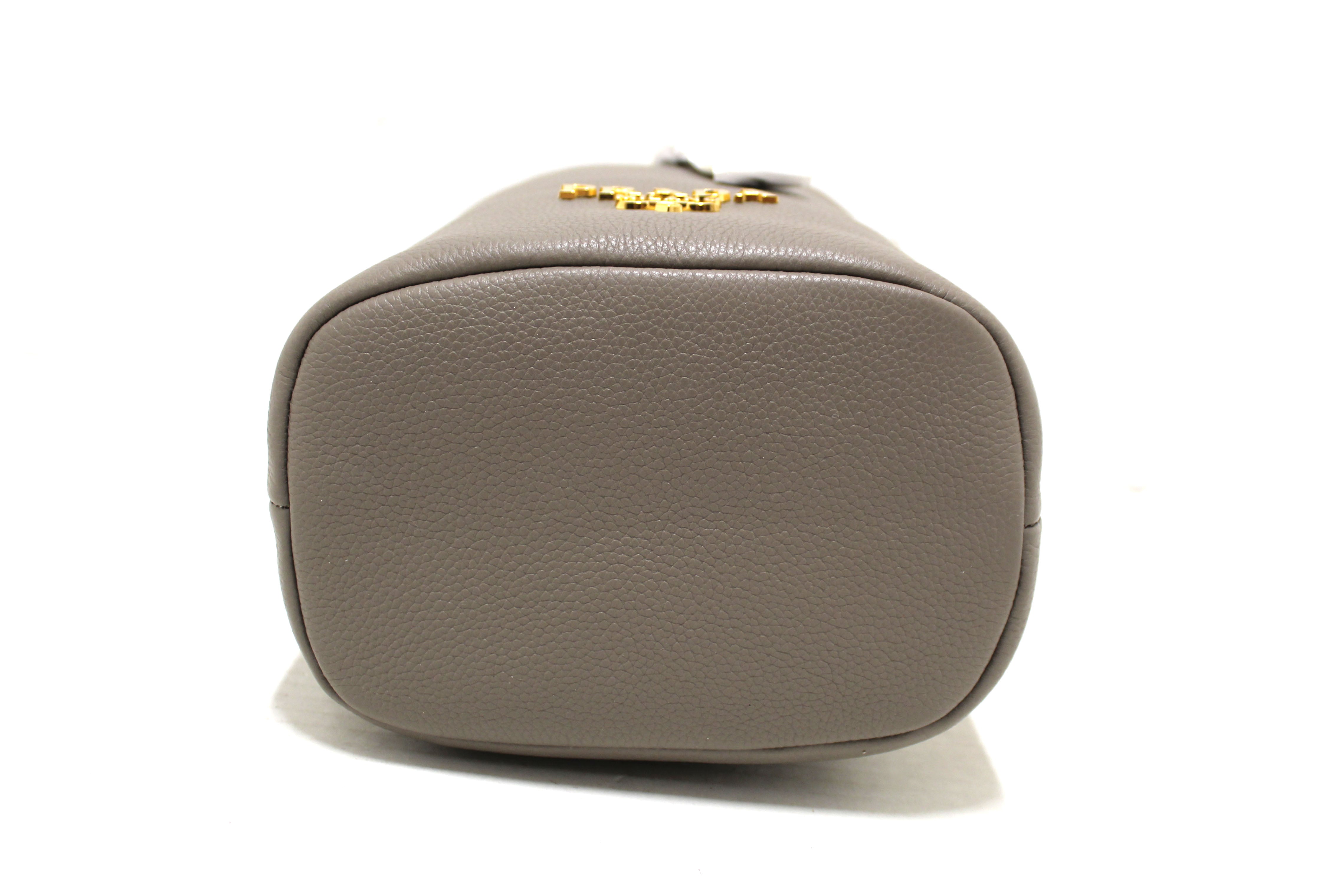 NEW Authentic Prada Grey Calf Leather Drawstring Bucket Messenger Bag