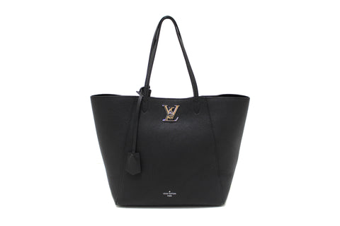 Authentic Louis Vuitton Black Grained Calf Leather Lockme Go Shopper Tote Bag