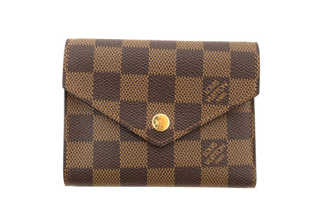 Authentic Louis Vuitton Damier Ebene Victorine with Red Interior Trifold Wallet