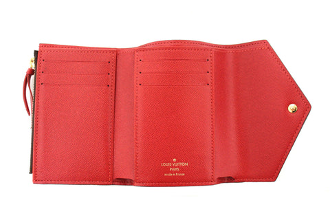 Authentic Louis Vuitton Damier Ebene Victorine with Red Interior Trifold Wallet