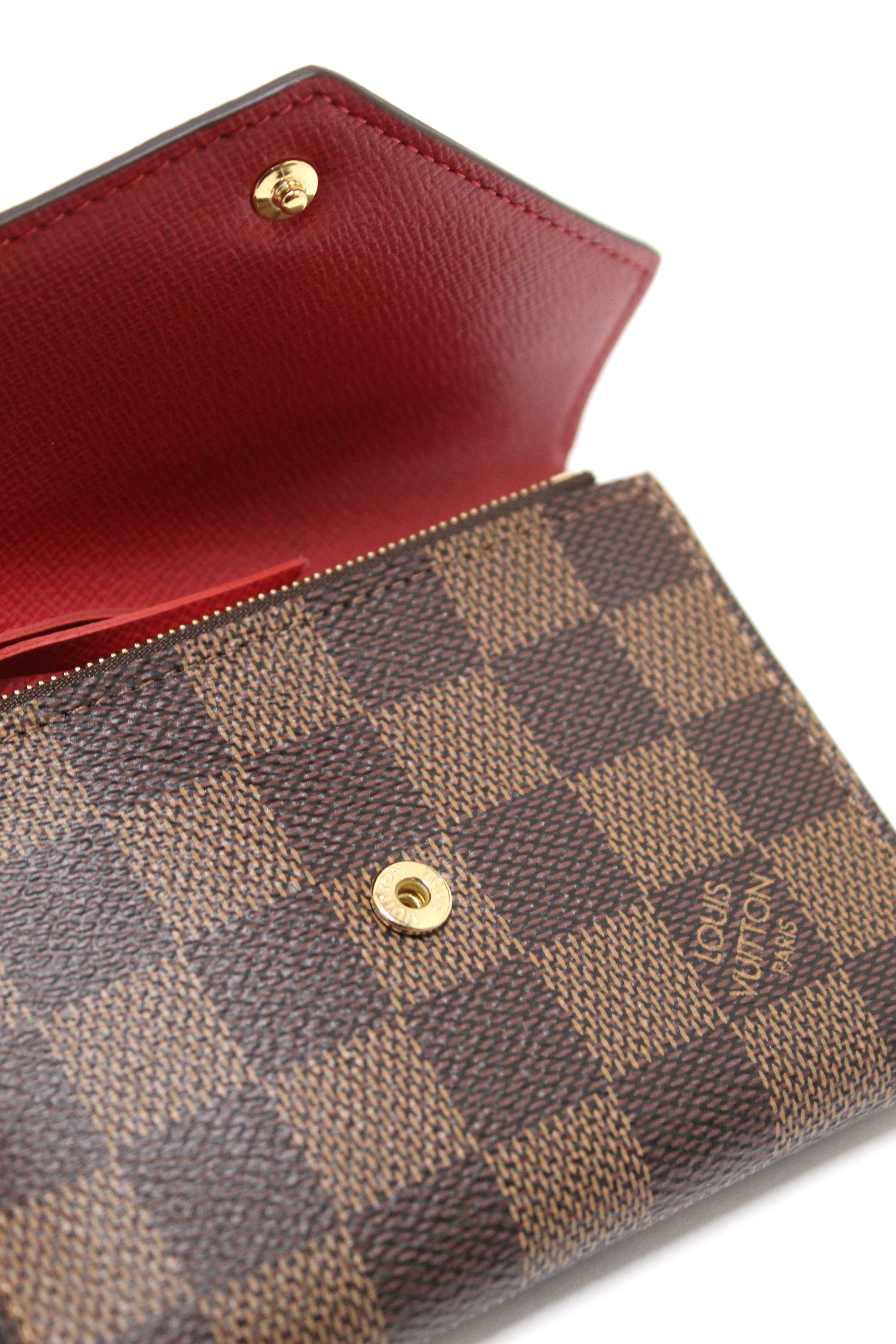 Authentic Louis Vuitton Damier Ebene Victorine with Red Interior Trifold Wallet
