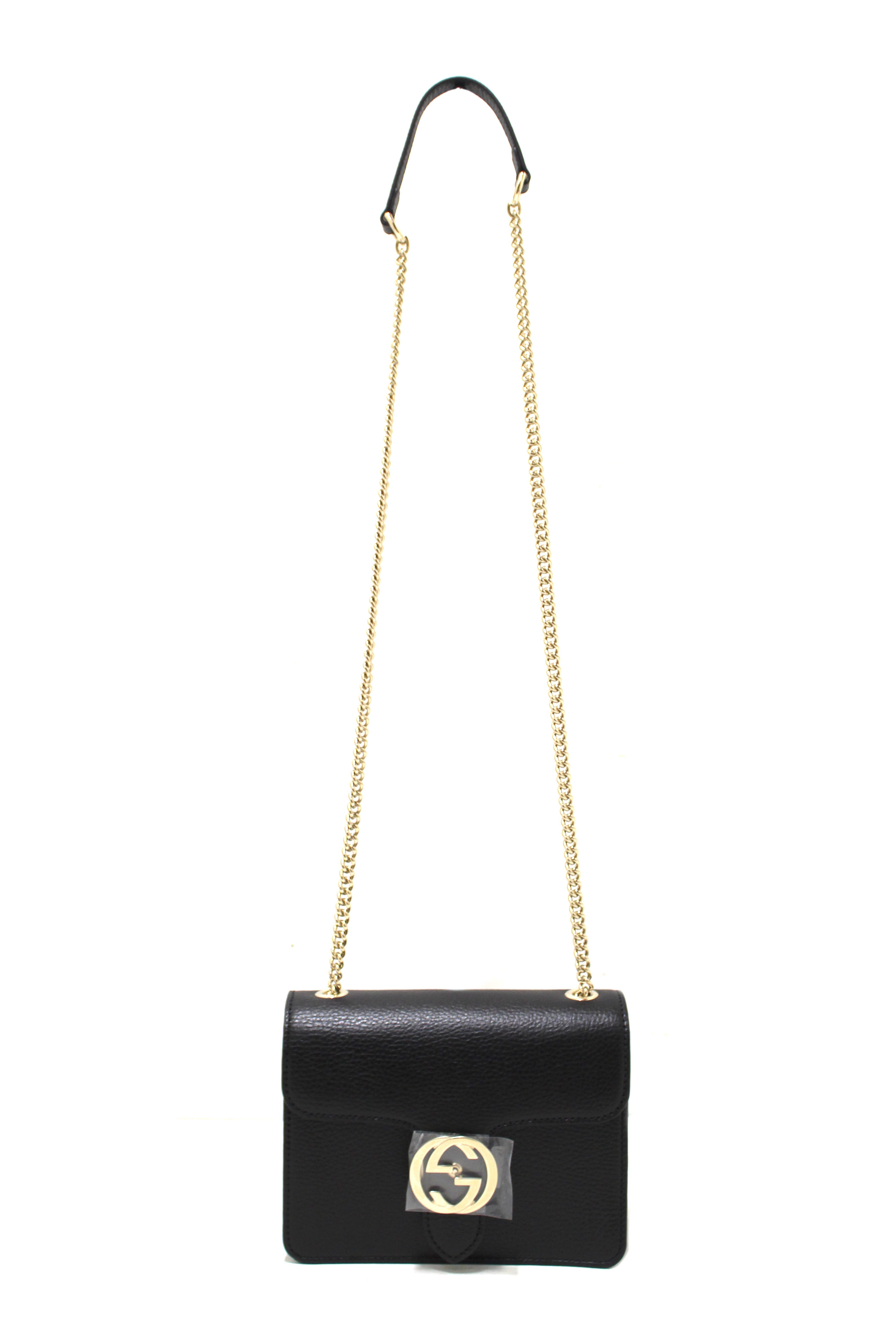 Authentic NEW Gucci Small Dollar Black Calfskin Interlocking G Shoulder Bag