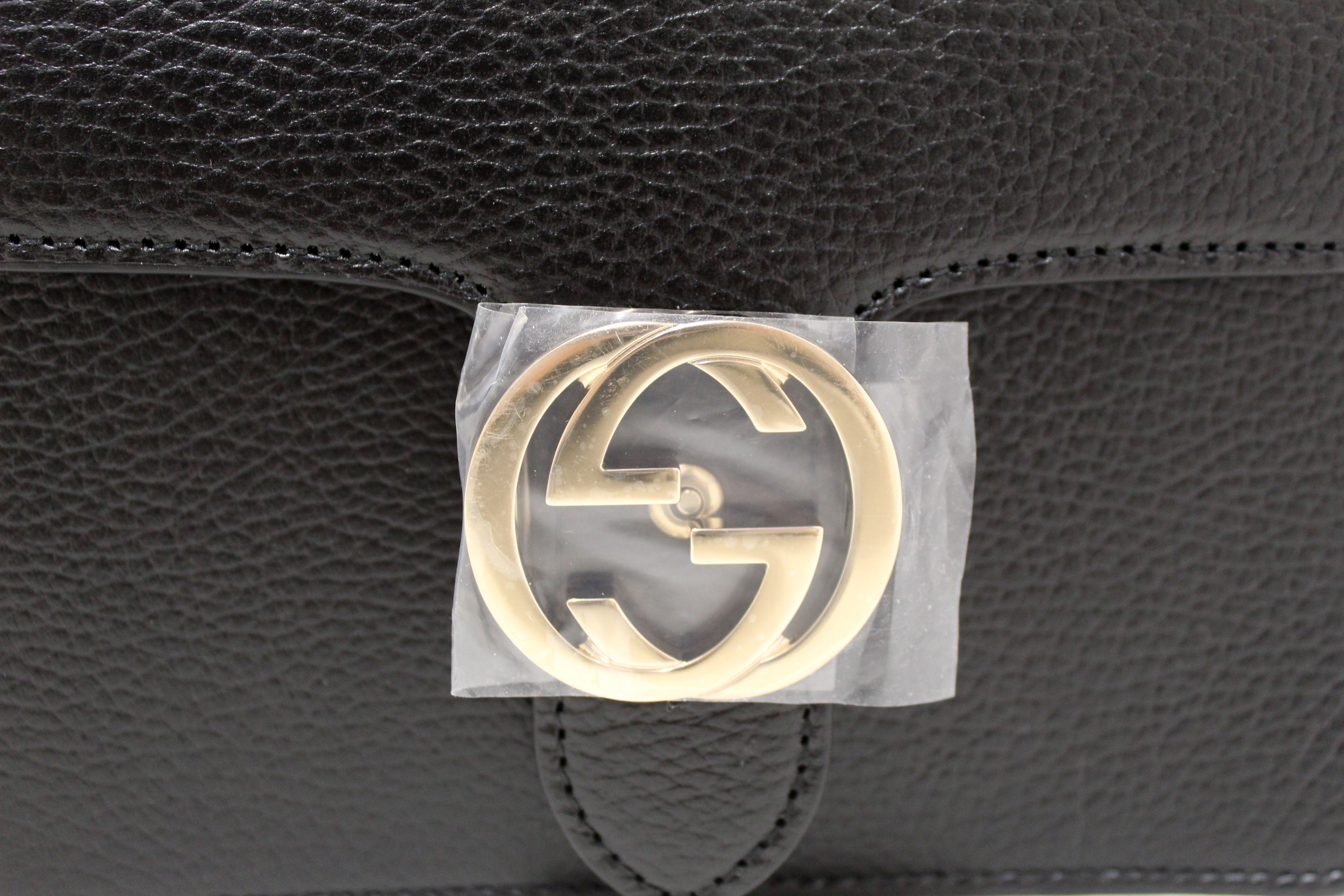 Authentic NEW Gucci Small Dollar Black Calfskin Interlocking G Shoulder Bag