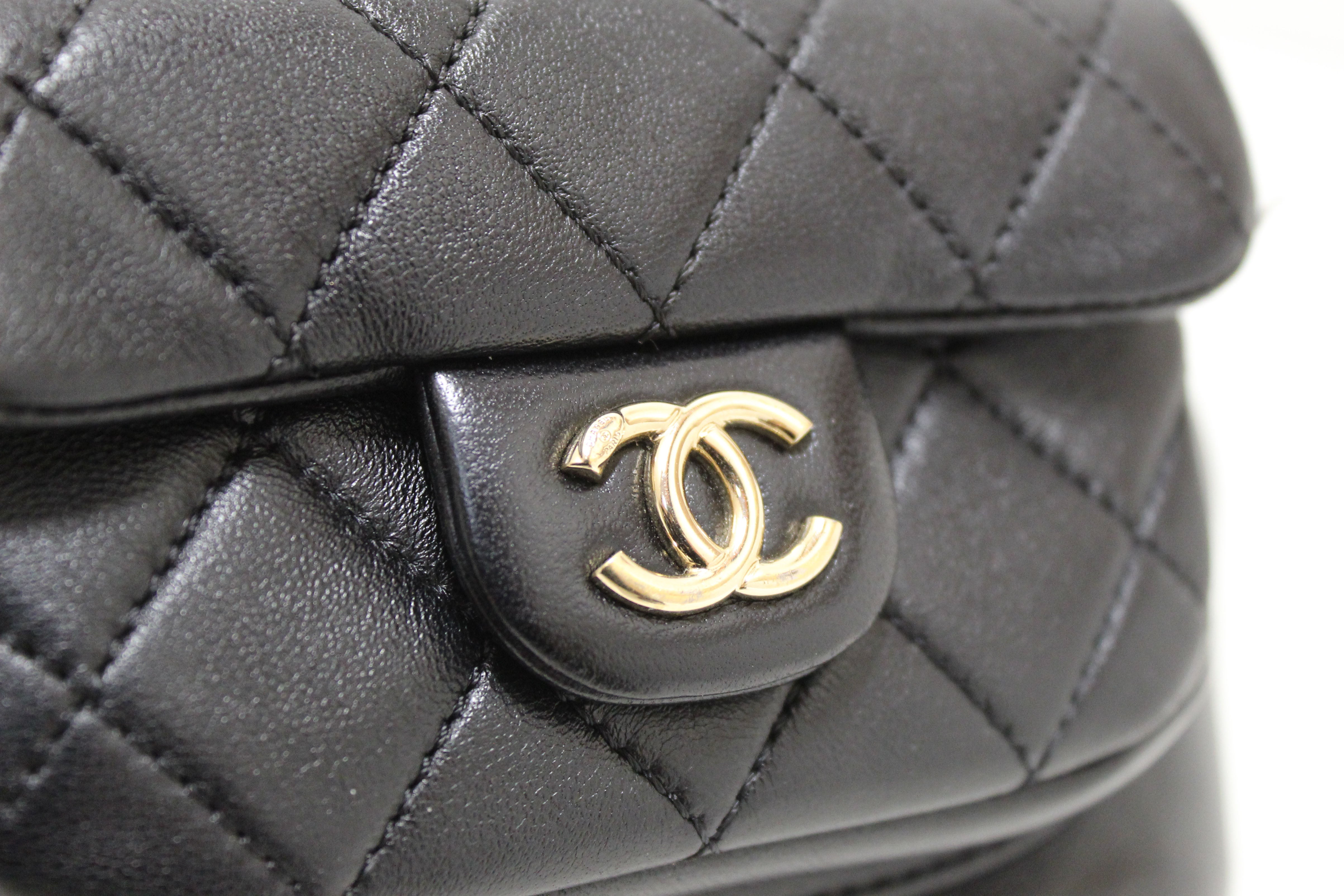 Authentic Chanel Black Lambskin Quilted Leather Small Duma Drawstring Backpack