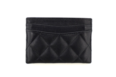 Authentic Chanel Navy Blue Quilted Caviar Leather Card Holder