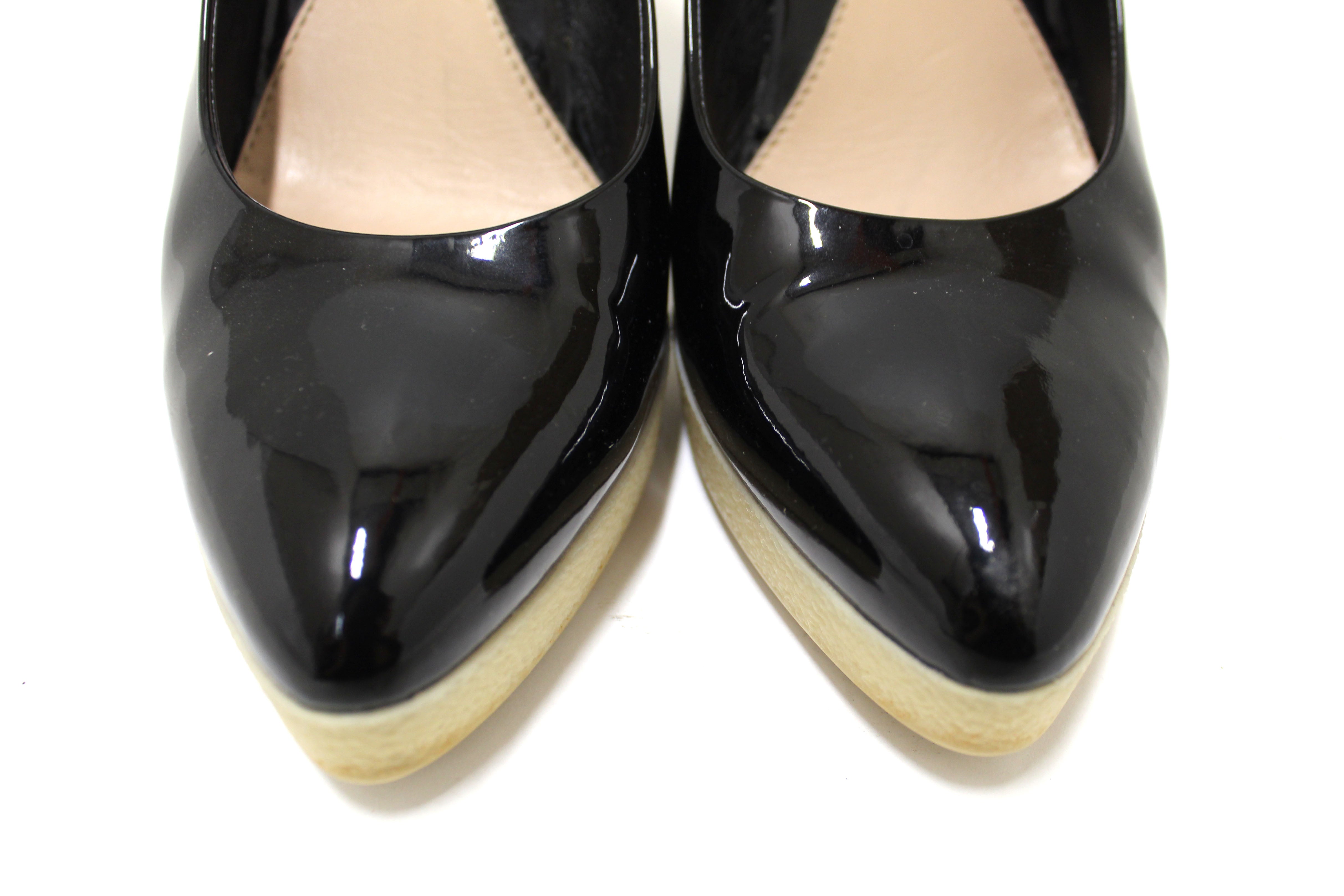 Authentic Gucci Black Patent Leather and White Rubber Pumps Heels Size 39