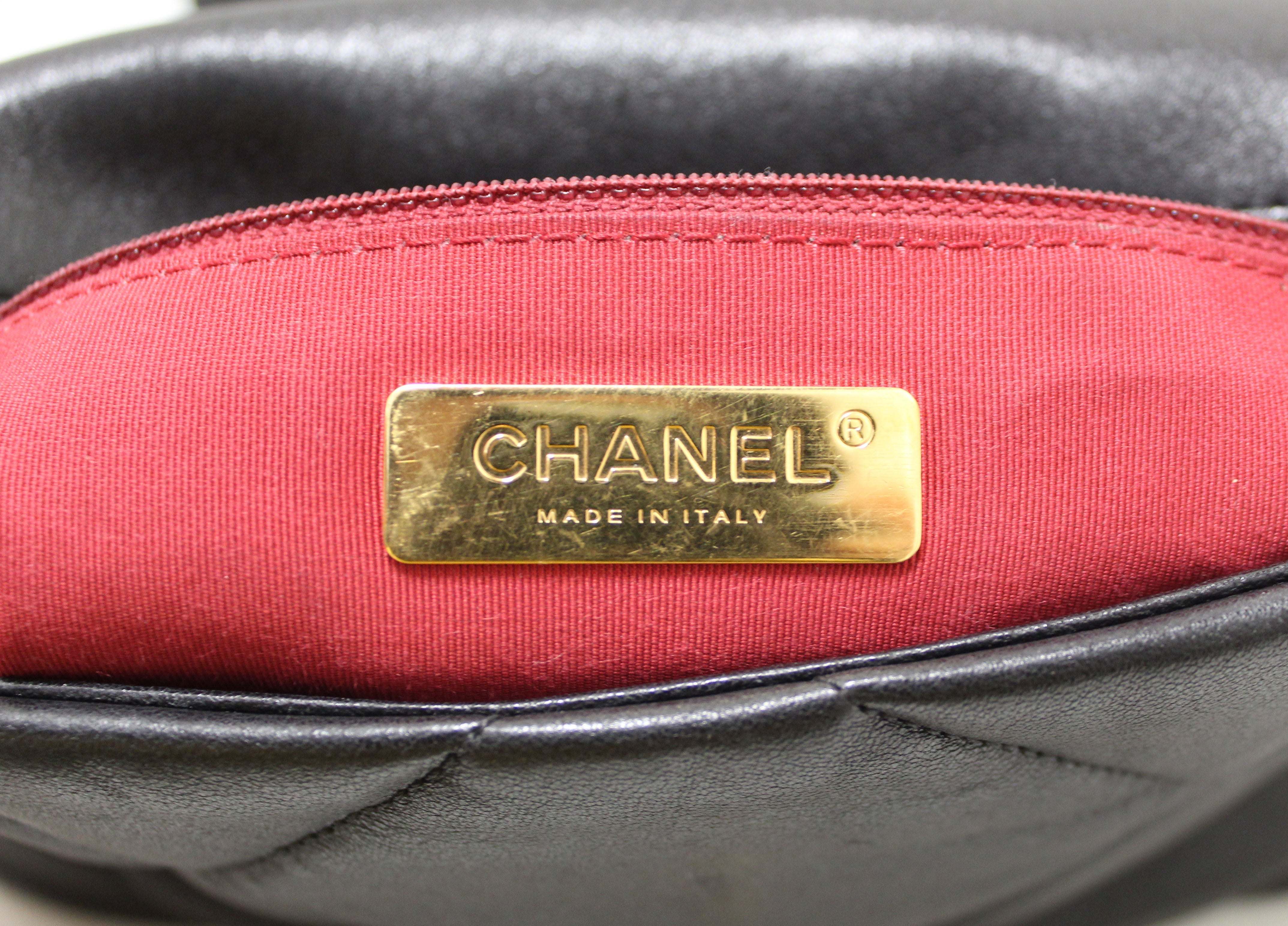 Authentic Chanel 19 Medium Black Quilted Lambskin Leather Shoulder Crossbody Bag