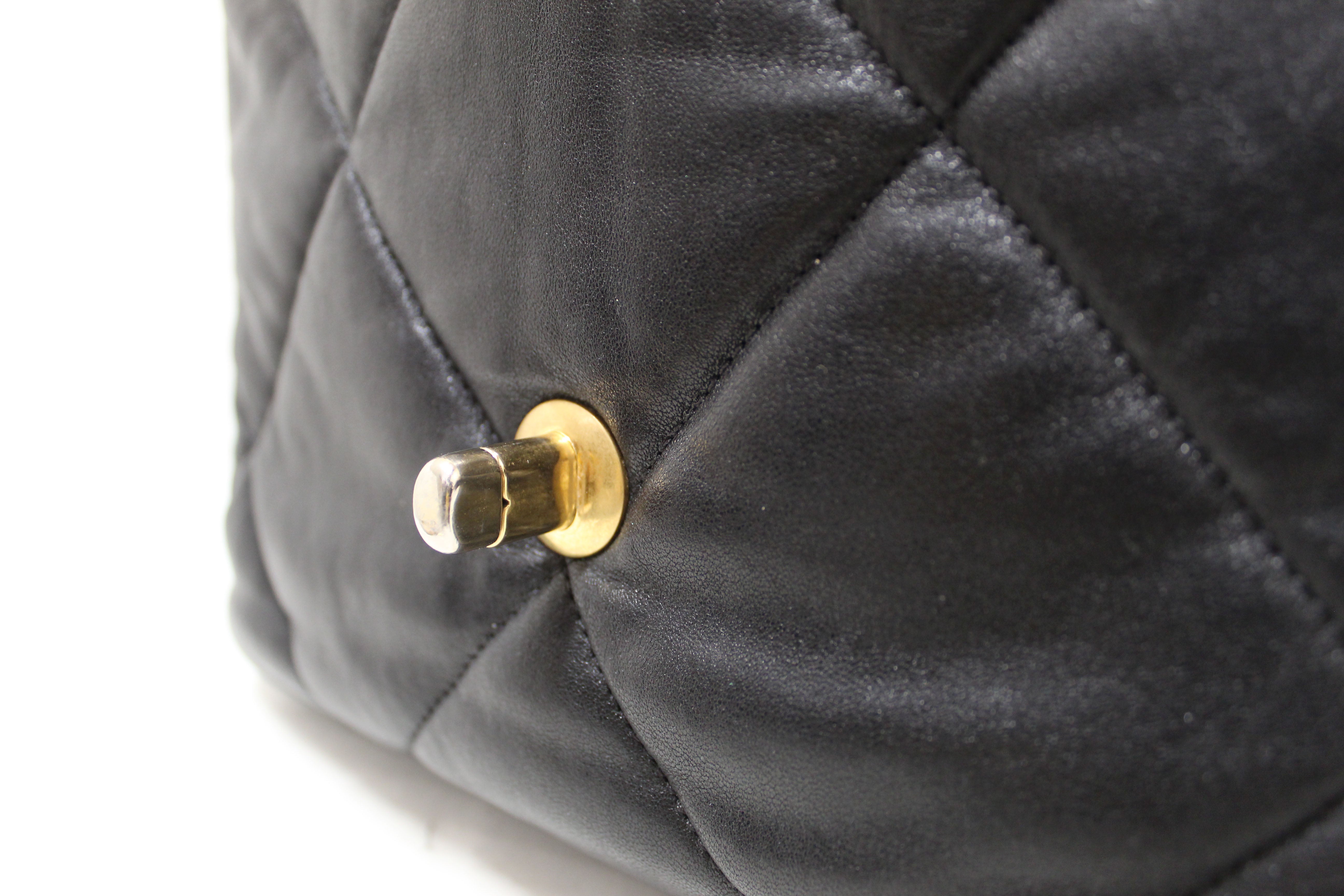 Authentic Chanel 19 Medium Black Quilted Lambskin Leather Shoulder Crossbody Bag