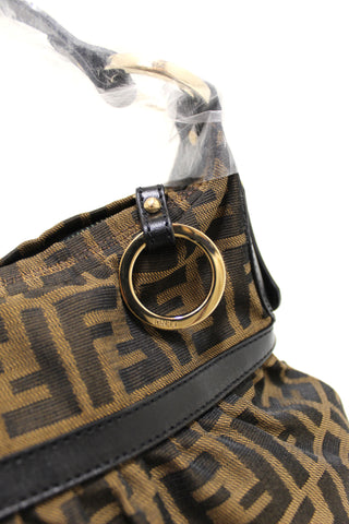 Authentic Fendi Brown Tobacco Zucca Print Canvas Hobo Bag