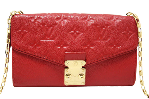 Authentic Louis Vuitton Red Empreinte Leather Saint-Germain Pochette With Chain