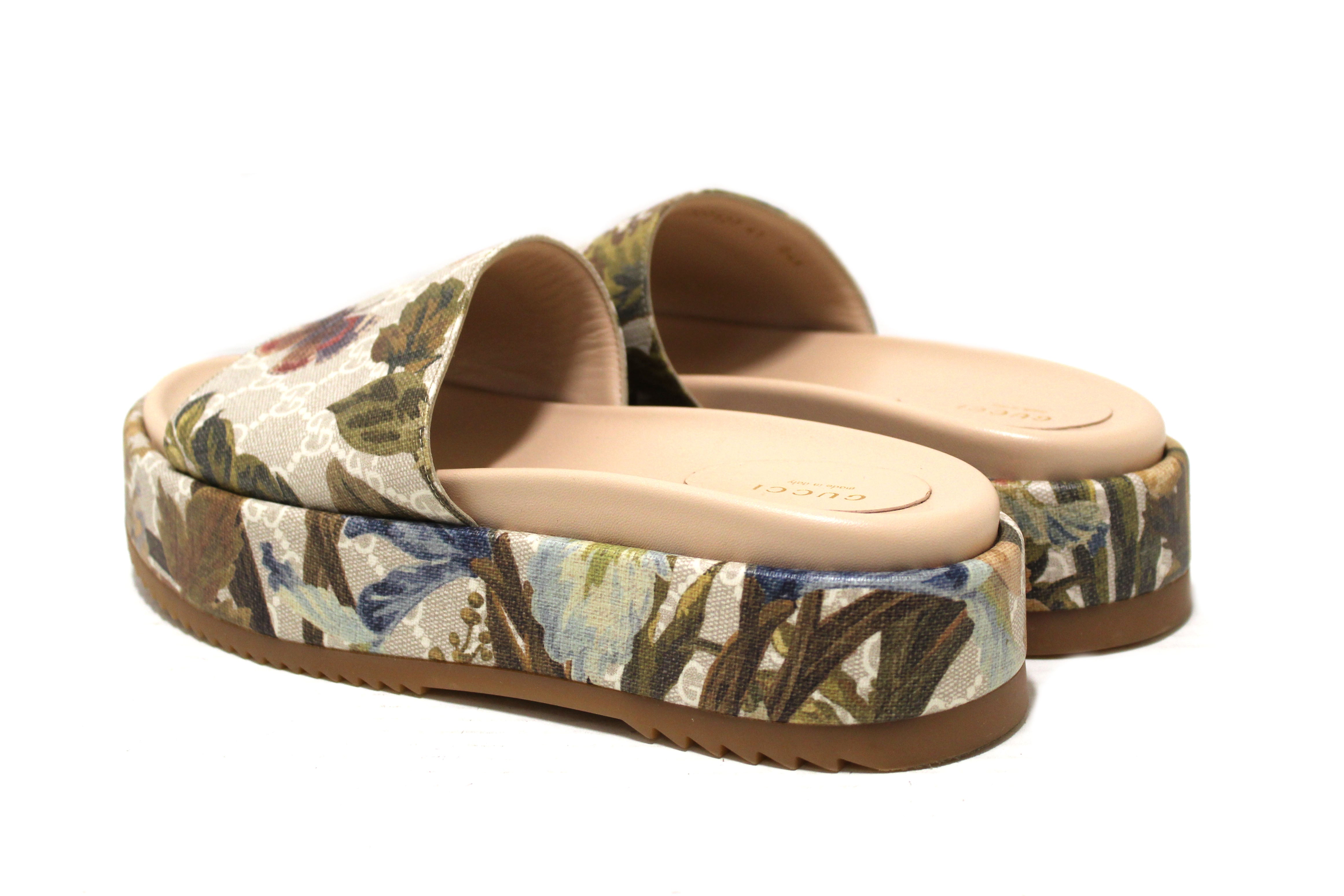 Authentic Gucci GG Supreme Flora Platform Slide Sandals 41
