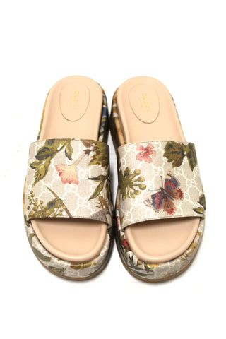 Authentic Gucci GG Supreme Flora Platform Slide Sandals 41