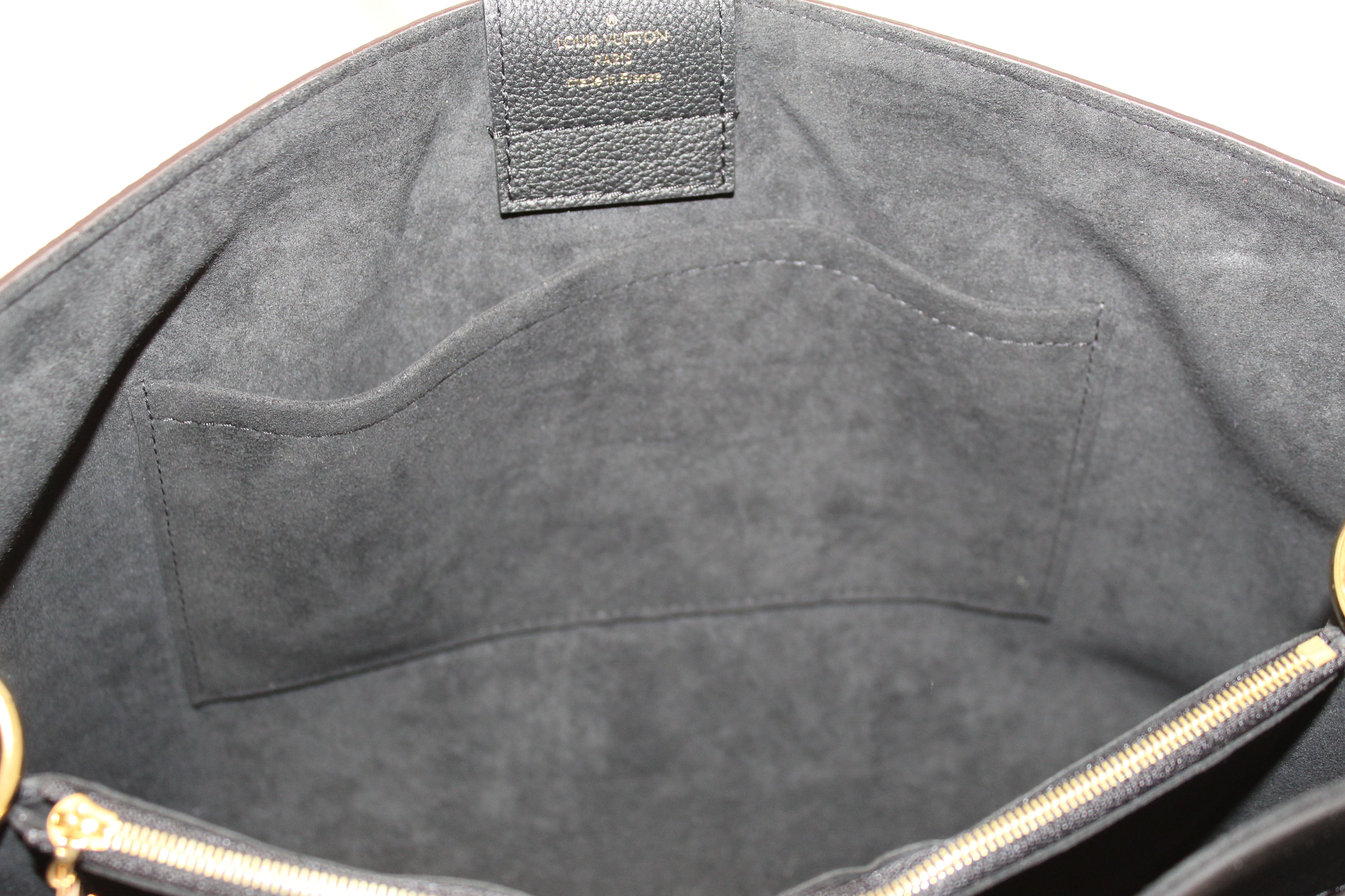 Authentic Louis Vuitton Damier Ebene Canvas With Black Leather Riverside Bag