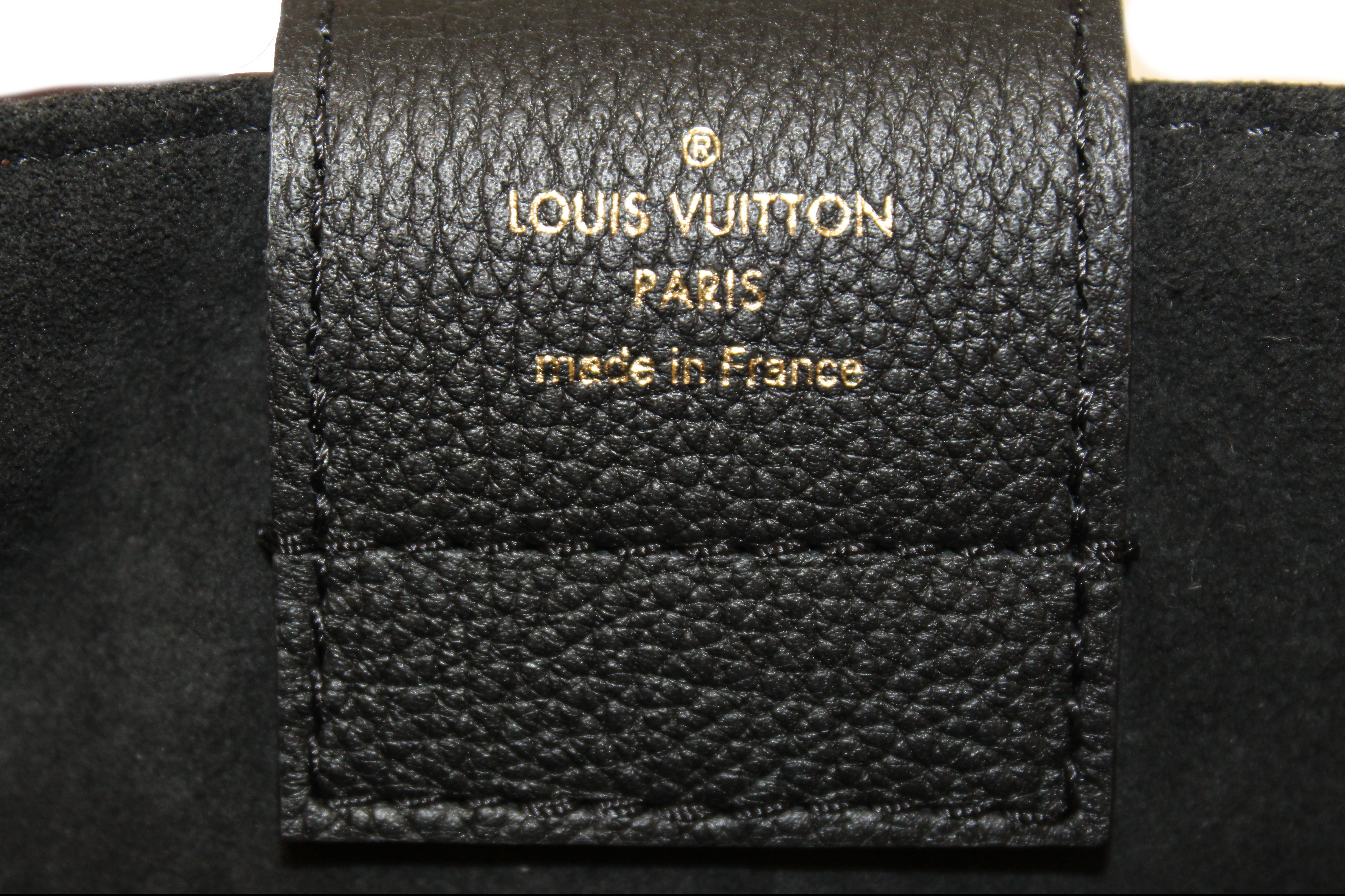 Authentic Louis Vuitton Damier Ebene Canvas With Black Leather Riverside Bag