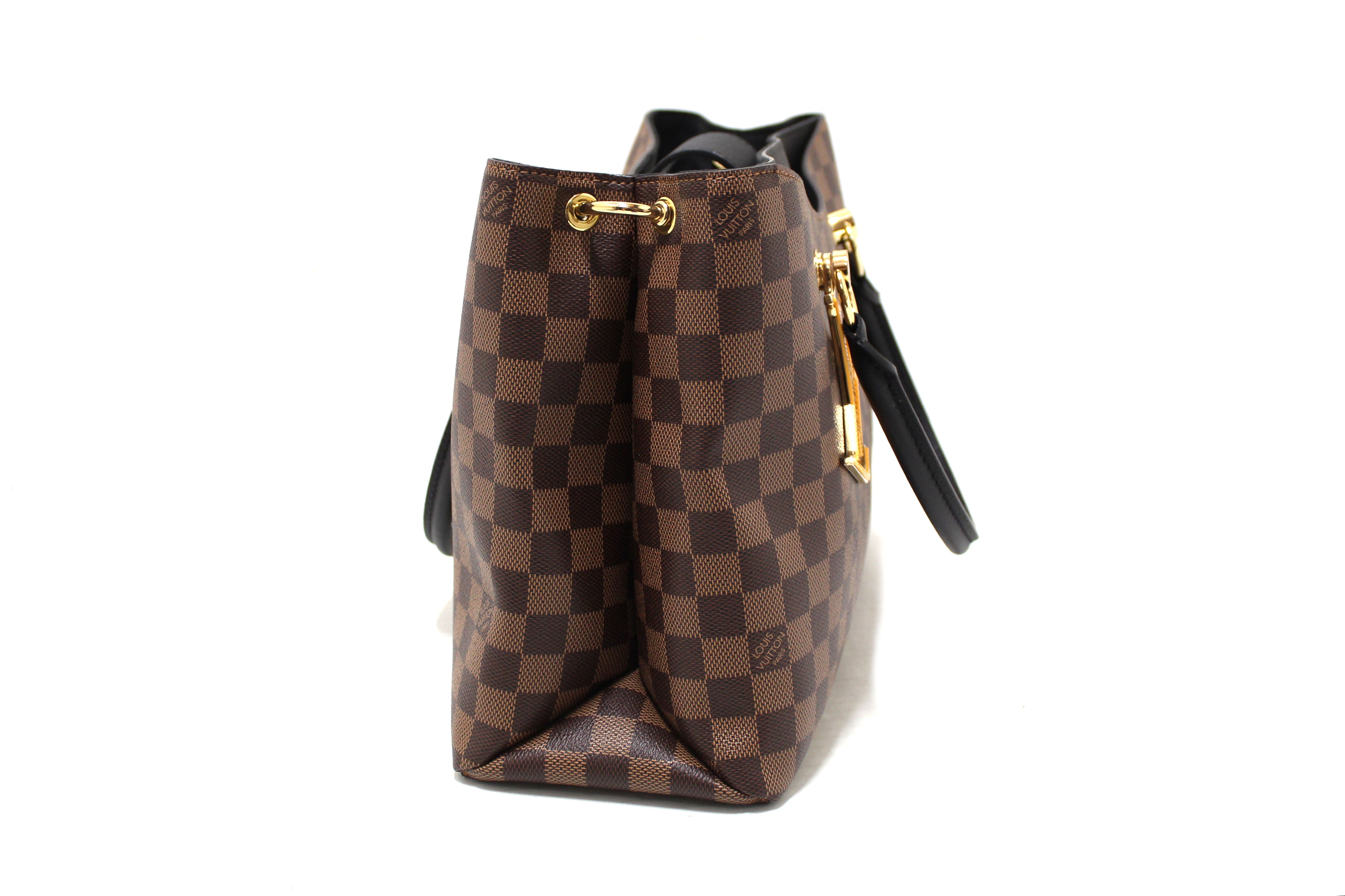 Authentic Louis Vuitton Damier Ebene Canvas With Black Leather Riverside Bag