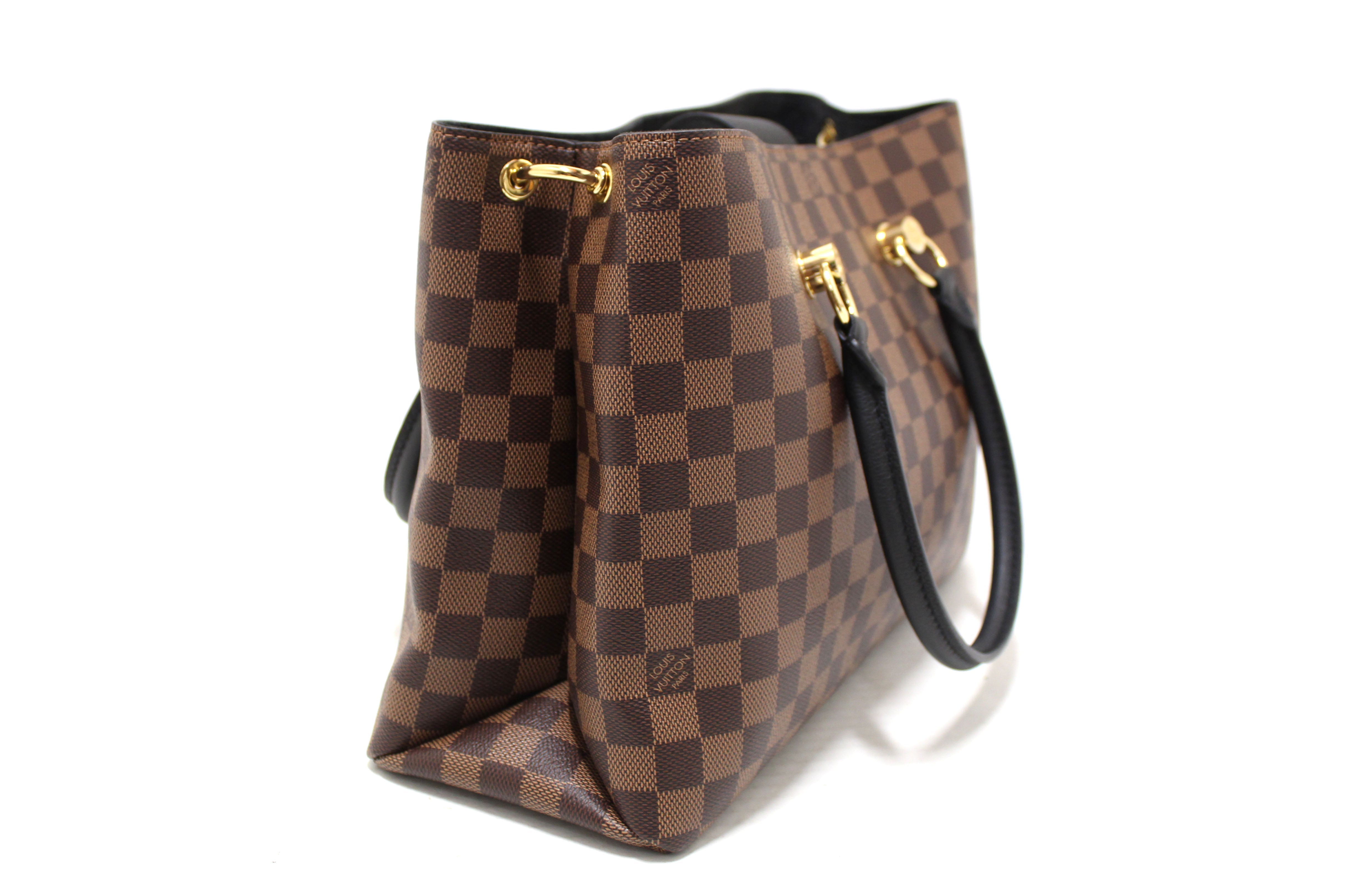 Authentic Louis Vuitton Damier Ebene Canvas With Black Leather Riverside Bag