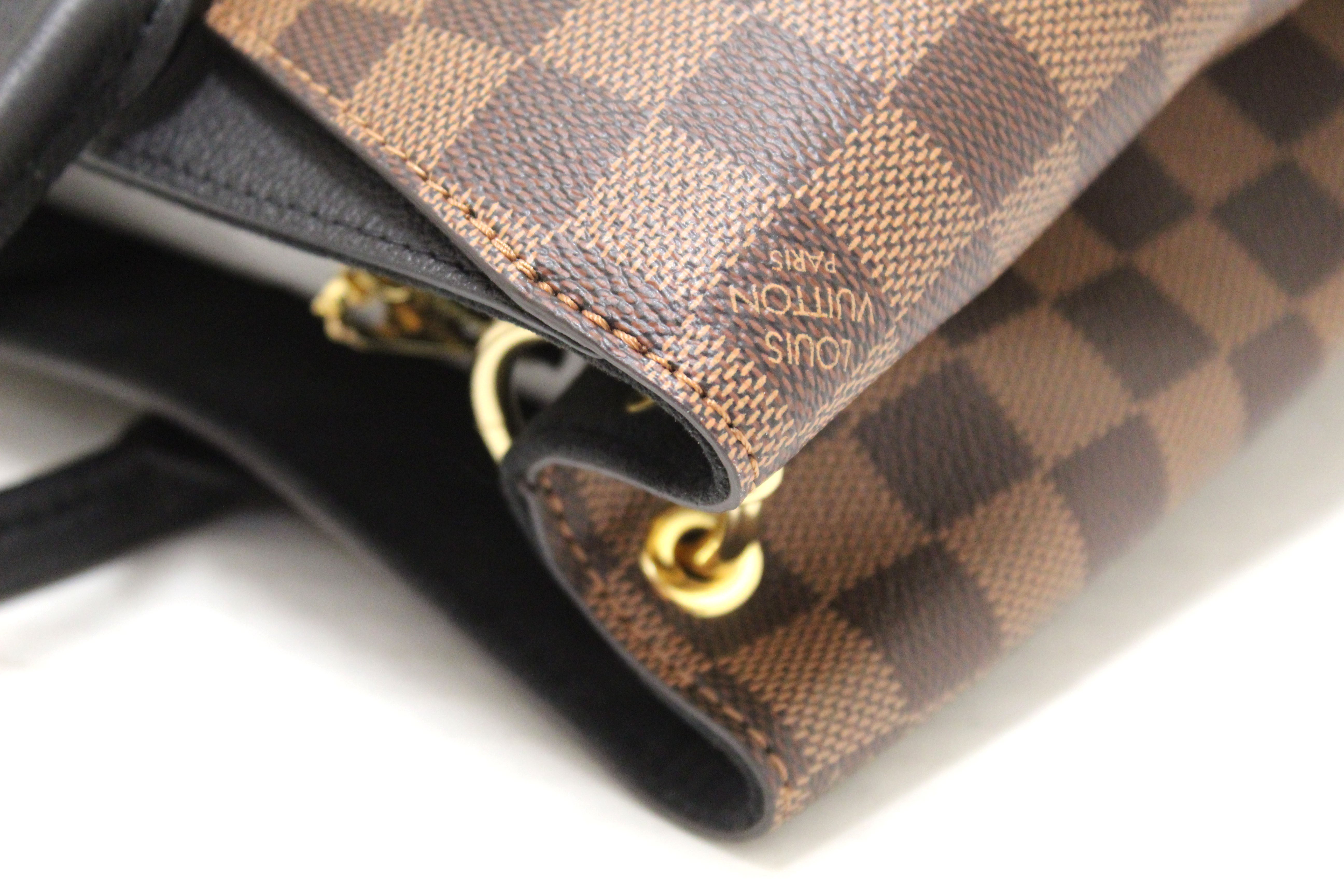 Authentic Louis Vuitton Damier Ebene Canvas With Black Leather Riverside Bag