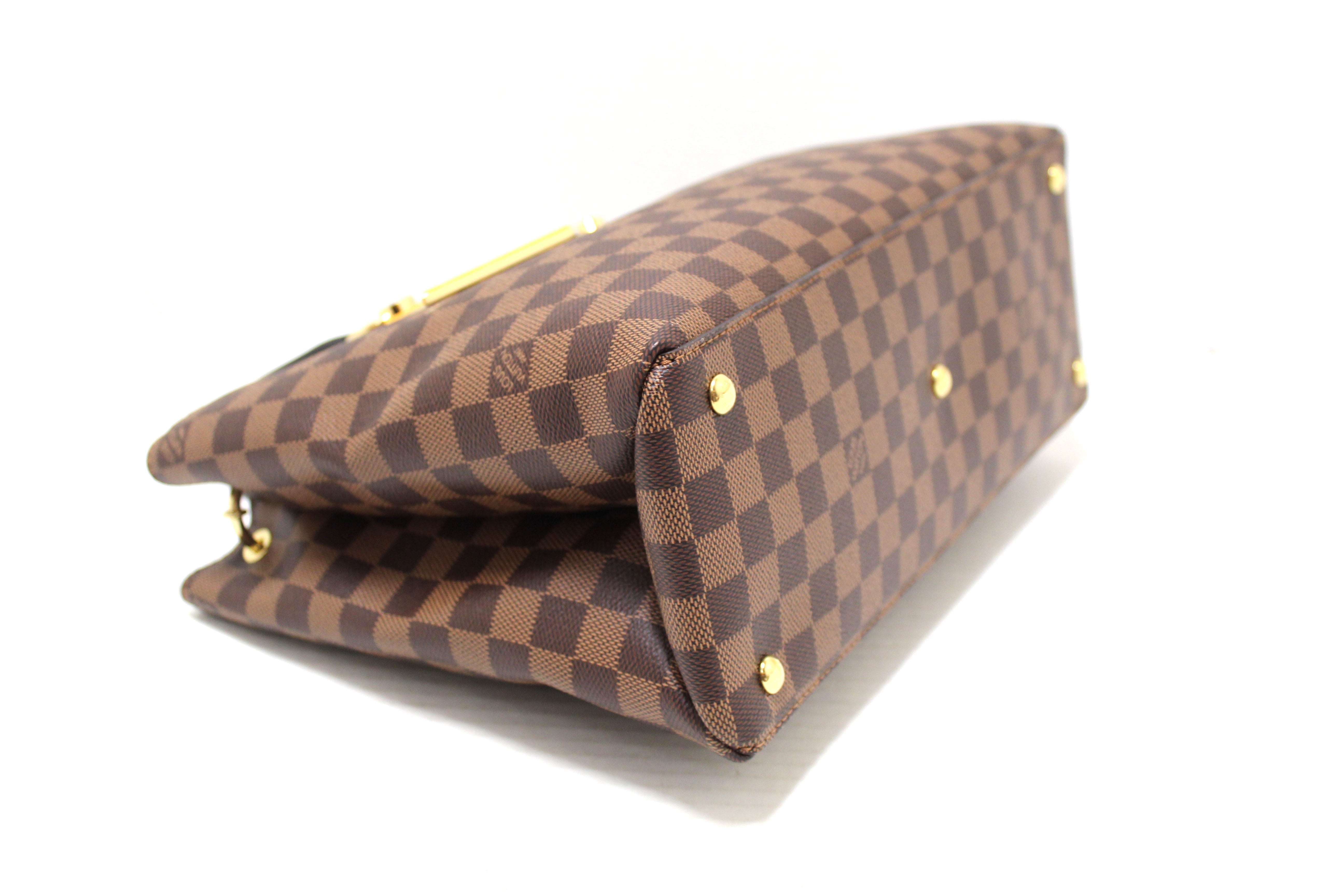 Authentic Louis Vuitton Damier Ebene Canvas With Black Leather Riverside Bag