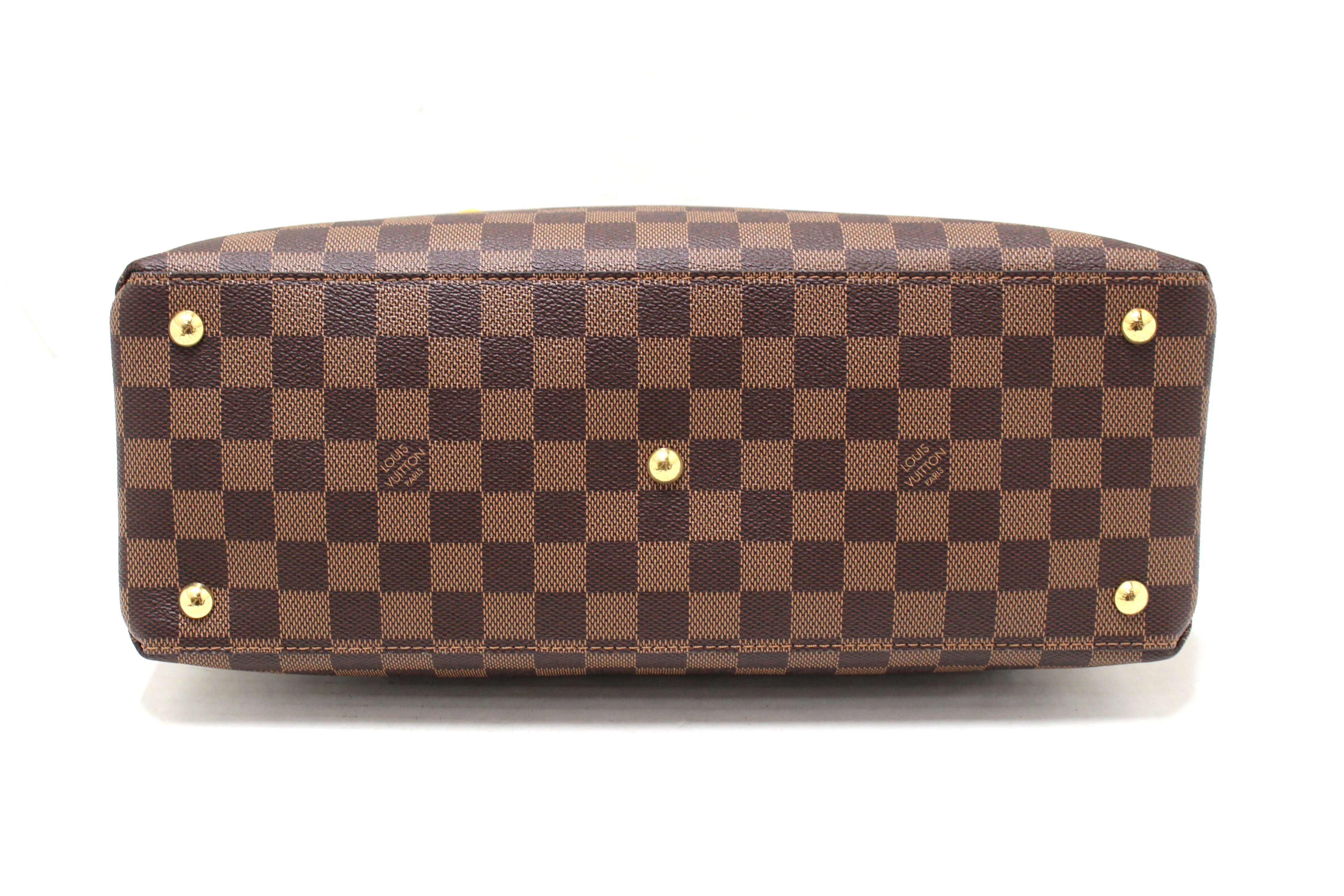 Authentic Louis Vuitton Damier Ebene Canvas With Black Leather Riverside Bag