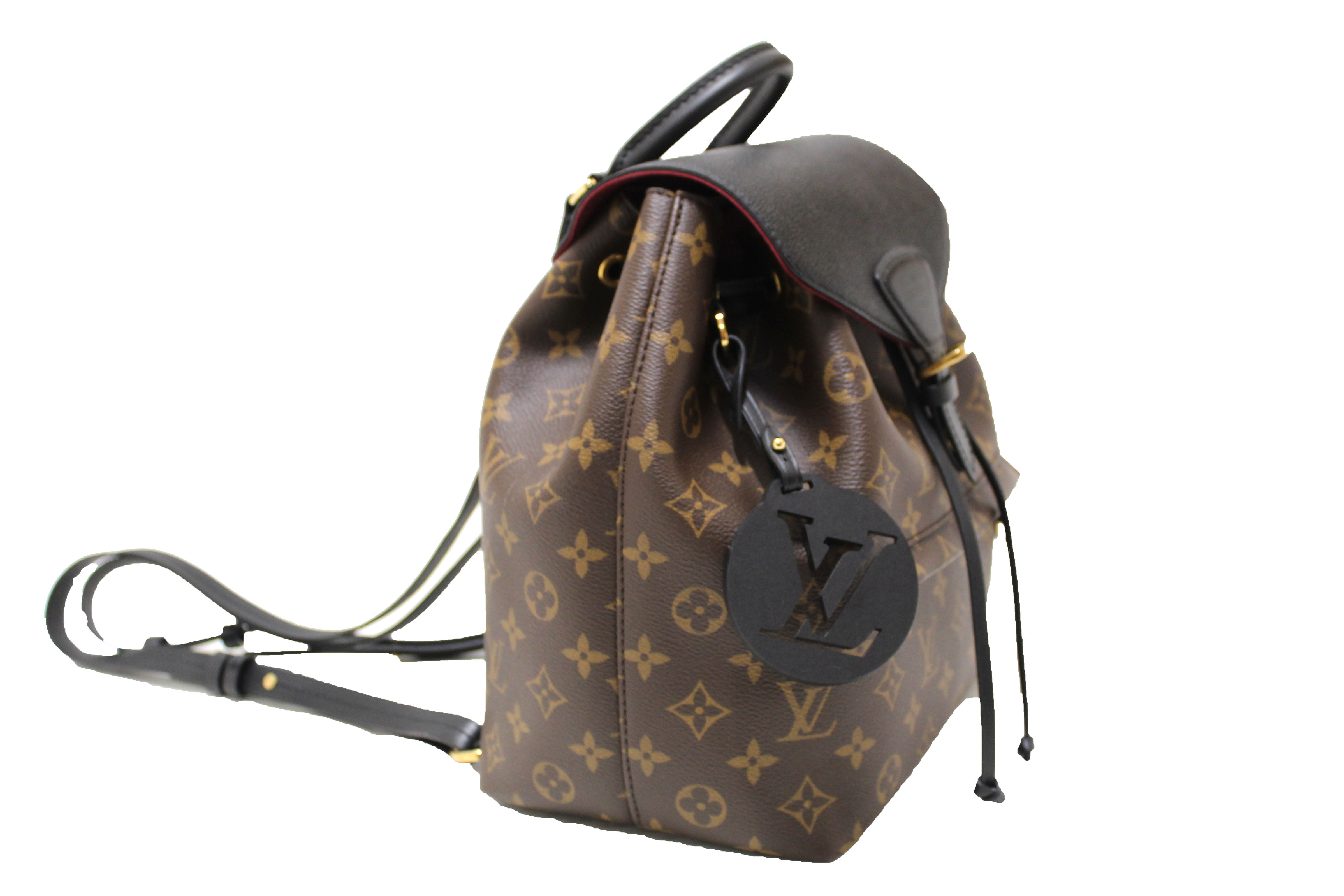 Authentic Louis Vuitton Classic Monogram with Black Leather Montsouris PM Backpack