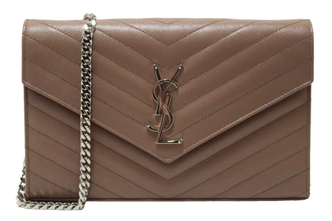 Authentic NEW Yves Saint Laurent Fard Cassandre Matelasse Grain De Poudre Chain Wallet Crossbody Bag