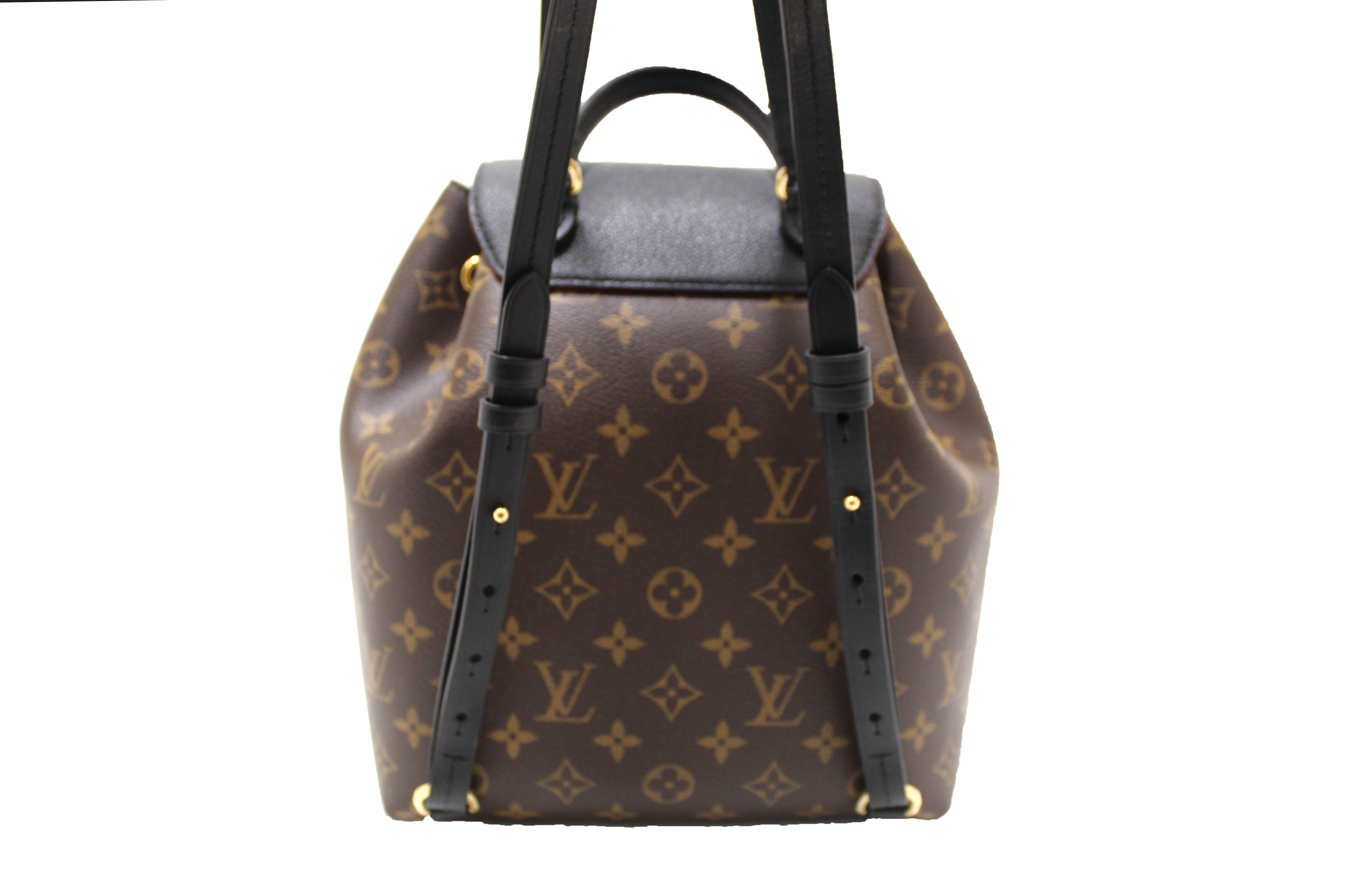 Authentic Louis Vuitton Classic Monogram with Black Leather Montsouris PM Backpack