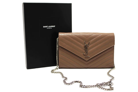 Authentic NEW Yves Saint Laurent Fard Cassandre Matelasse Grain De Poudre Chain Wallet Crossbody Bag