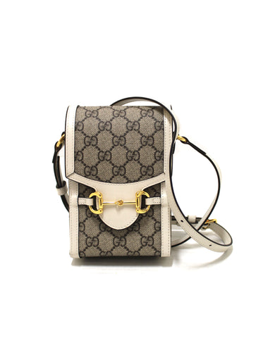Authentic Gucci GG Supreme Canvas Horsebit 1955 Vertical Crossbody Bag