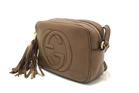Authentic Gucci Brown Soho Leather Small Disco Messenger Bag