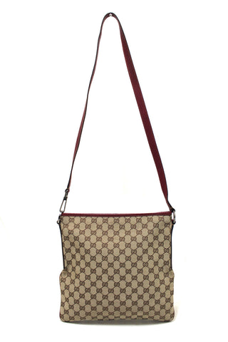 Authentic Gucci GG Monogram Coated Canvas with Red Leather Messenger Bag