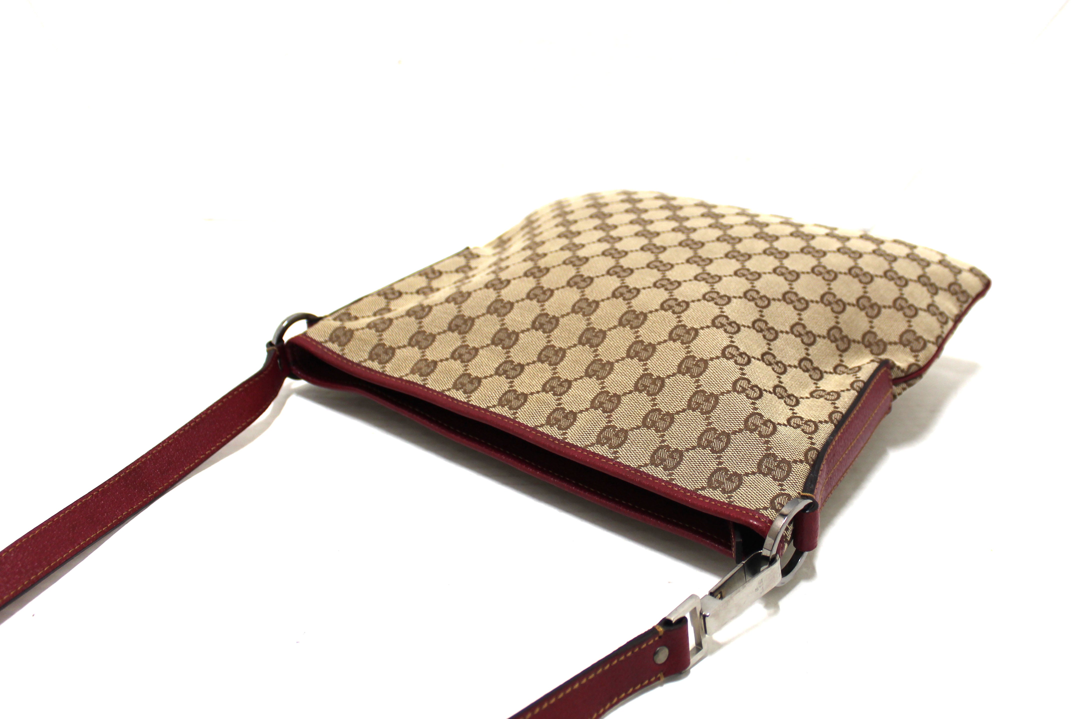 Authentic Gucci GG Monogram Coated Canvas with Red Leather Messenger Bag