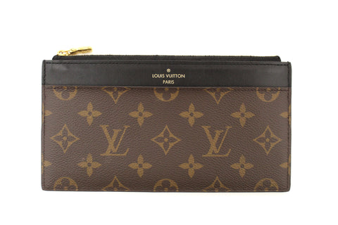 Authentic Louis Vuitton Classic Monogram with Black Leather Slim Purse