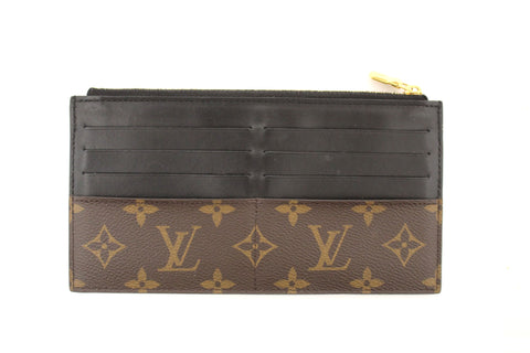 Authentic Louis Vuitton Classic Monogram with Black Leather Slim Purse