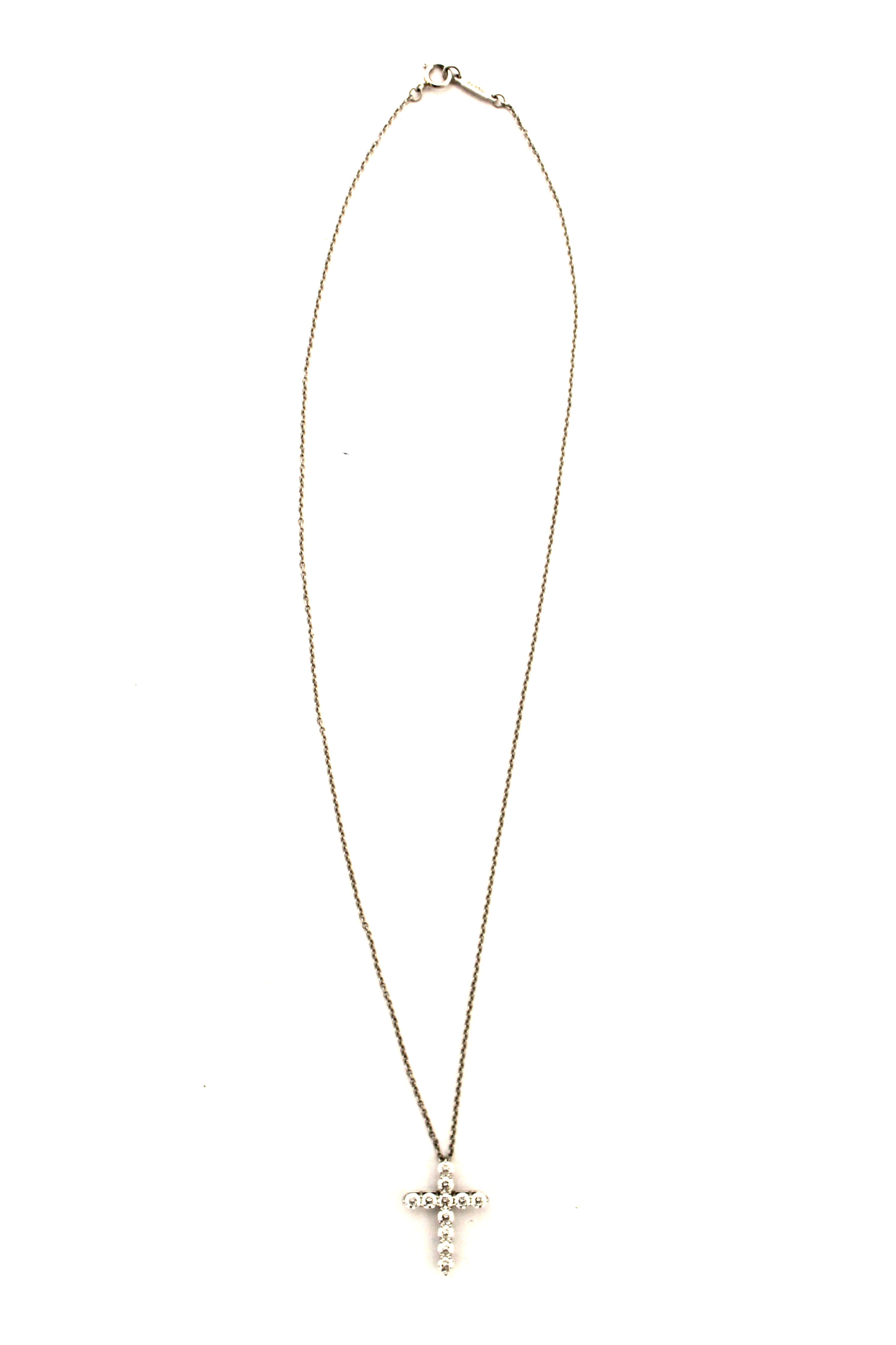 Authentic Tiffany&Co Platinum With Round Diamonds Medium Cross Pendant Necklace