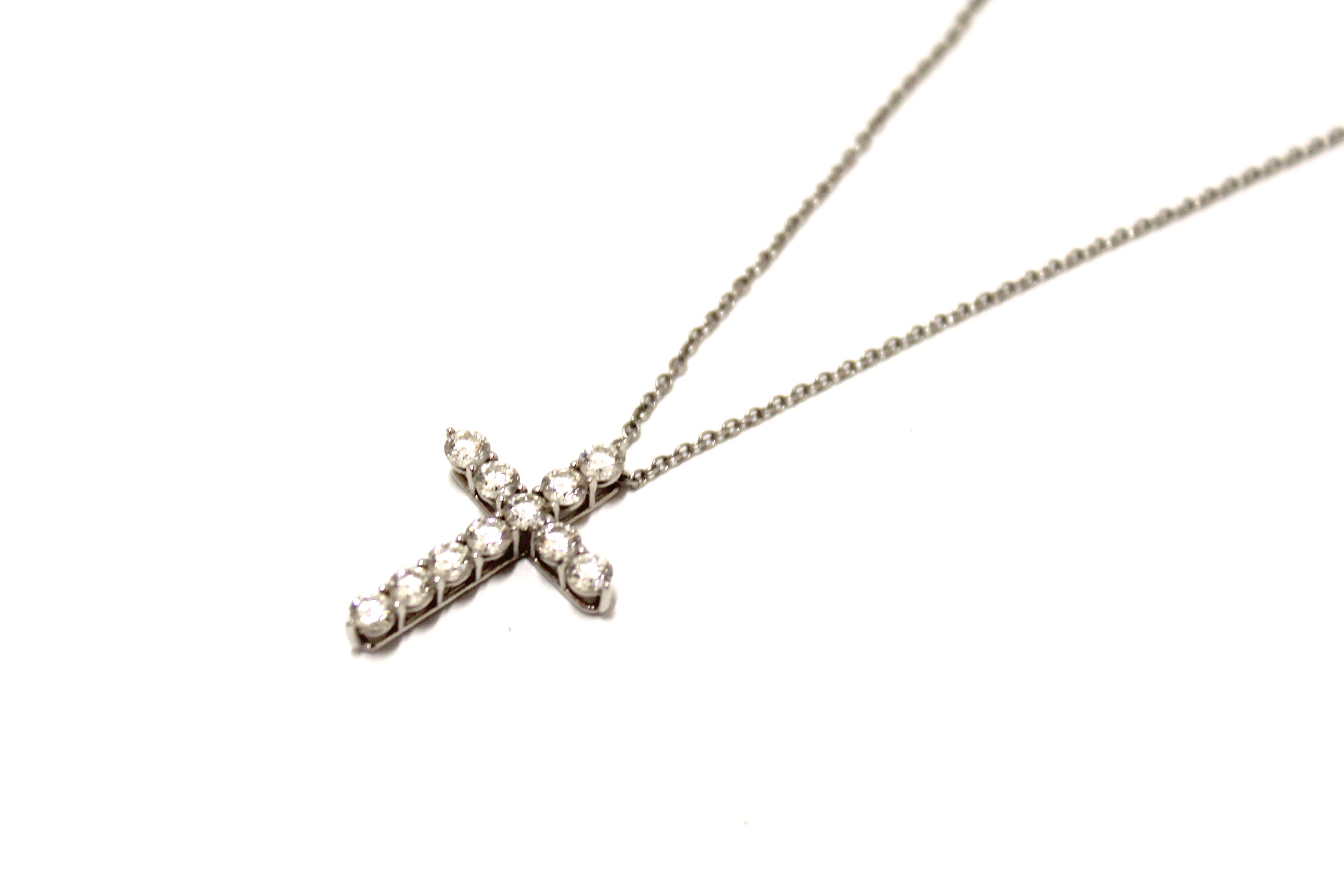 Authentic Tiffany&Co Platinum With Round Diamonds Medium Cross Pendant Necklace