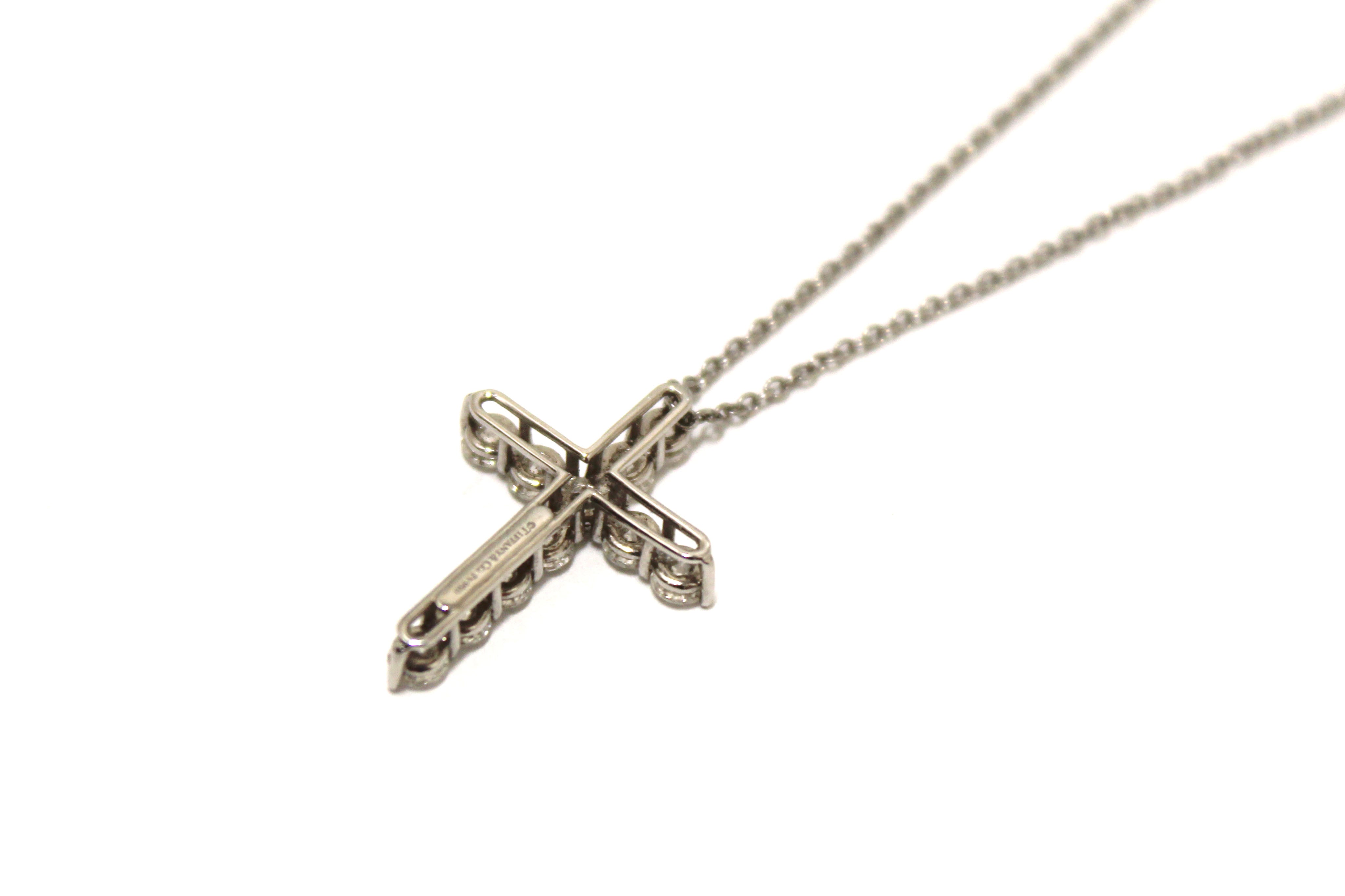 Authentic Tiffany&Co Platinum With Round Diamonds Medium Cross Pendant Necklace