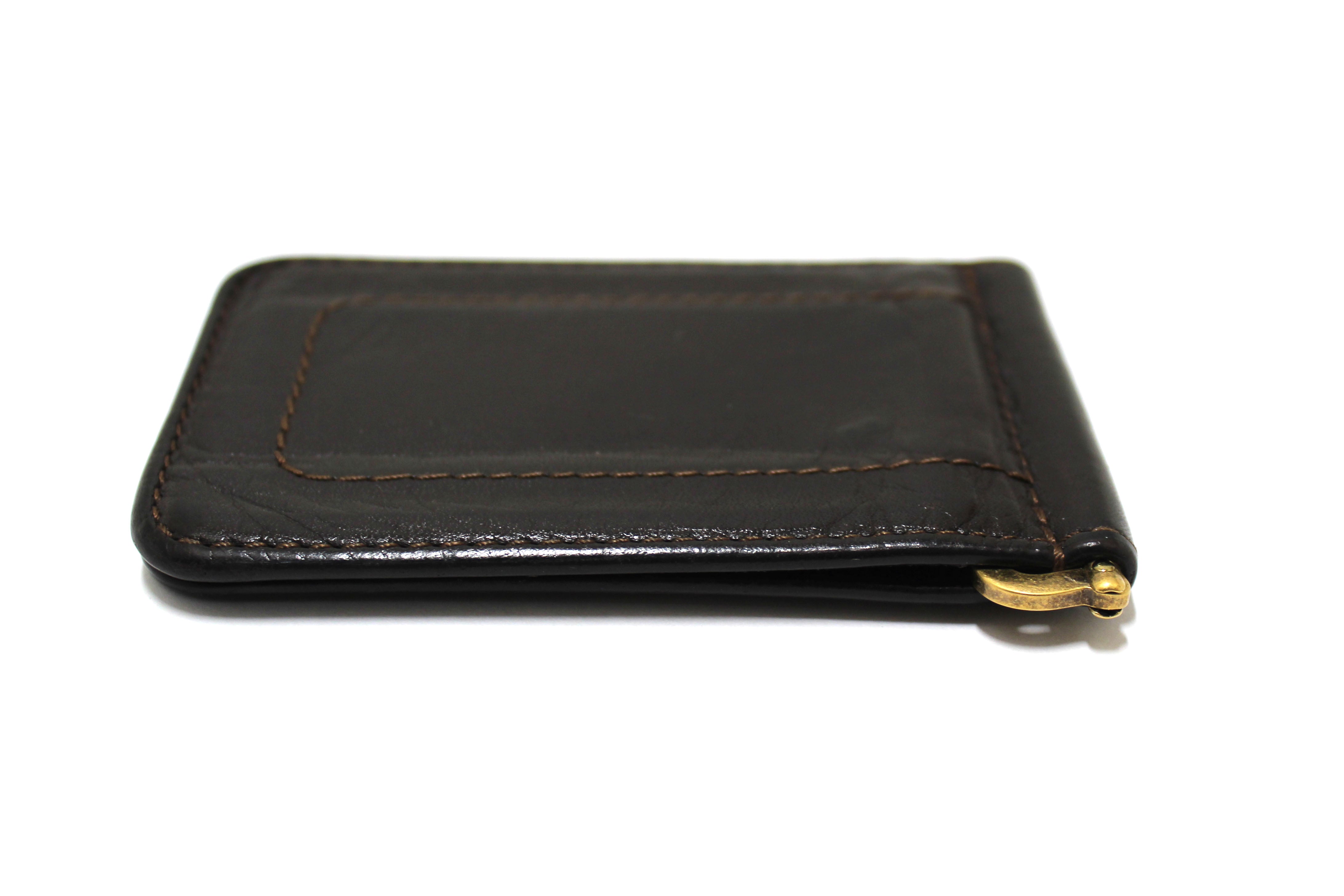 Authentic Louis Vuitton Vintage Brown Leather Money Clip Wallet Billfold