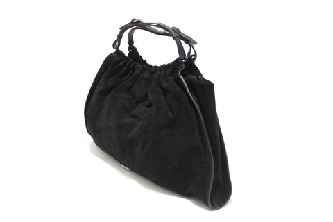 Authentic Gucci Black Suede Leather Hobo Shoulder Bag