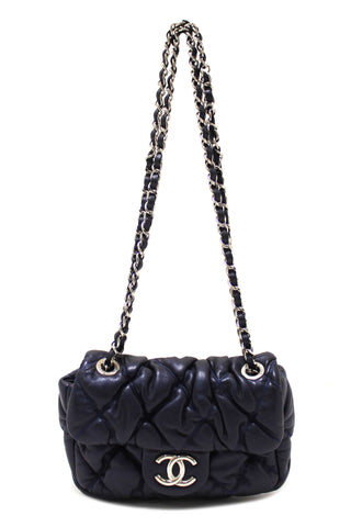 Chanel Navy Blue Iridescent Lambskin Small Quilt Bubble Flap Crossbody Bag