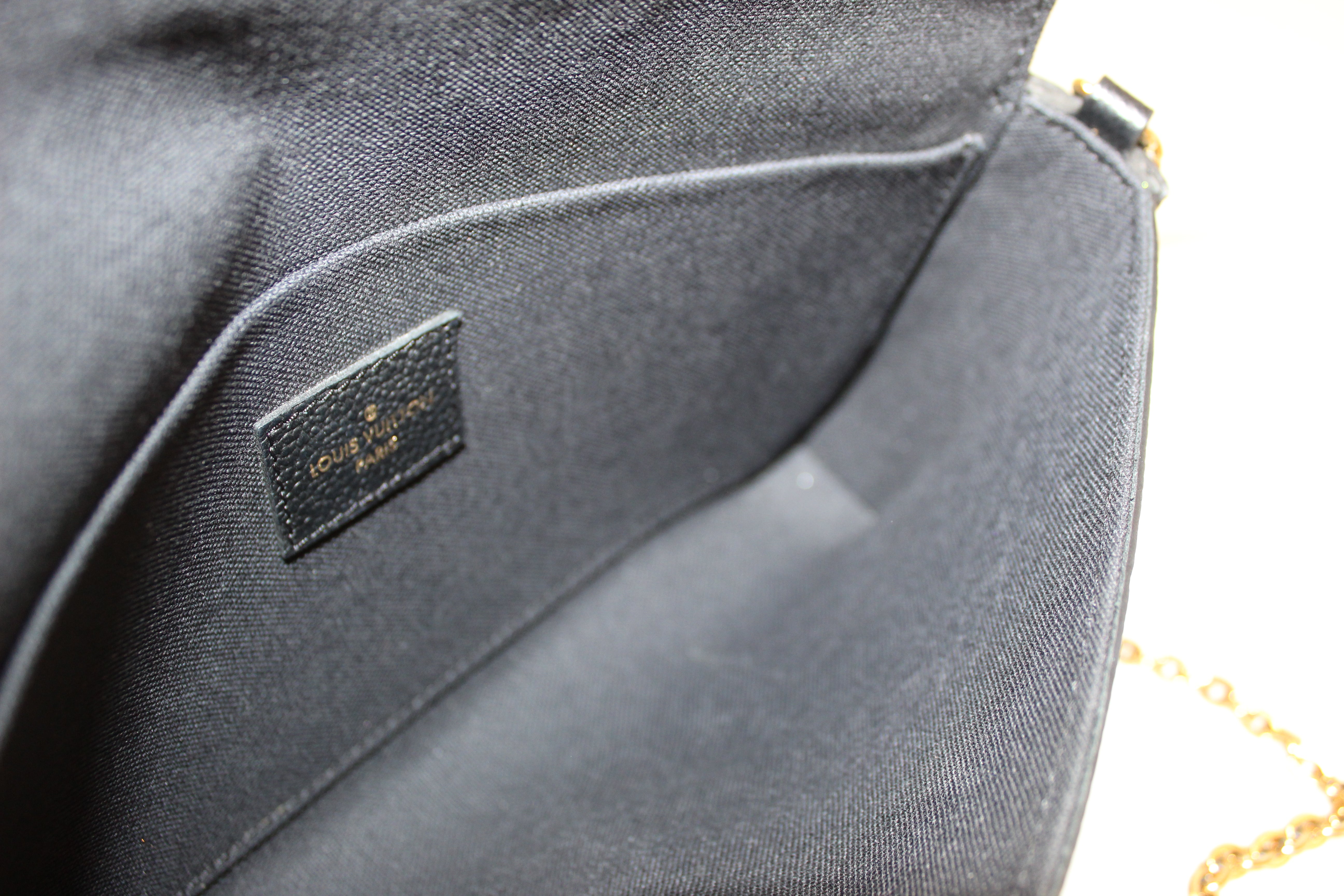 Authentic Louis Vuitton Black Monogram Empreinte Felicie Pochette Bag