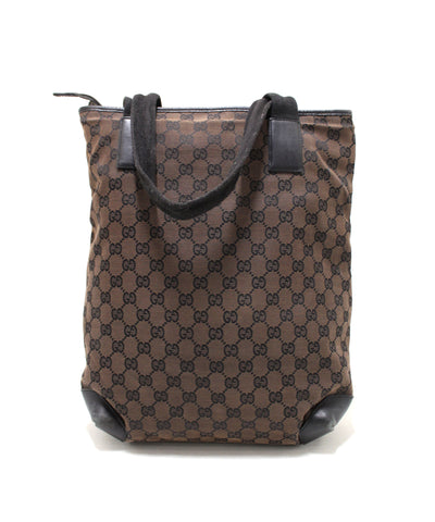 Authentic Gucci Brown GG Fabric Canvas Tote Bag